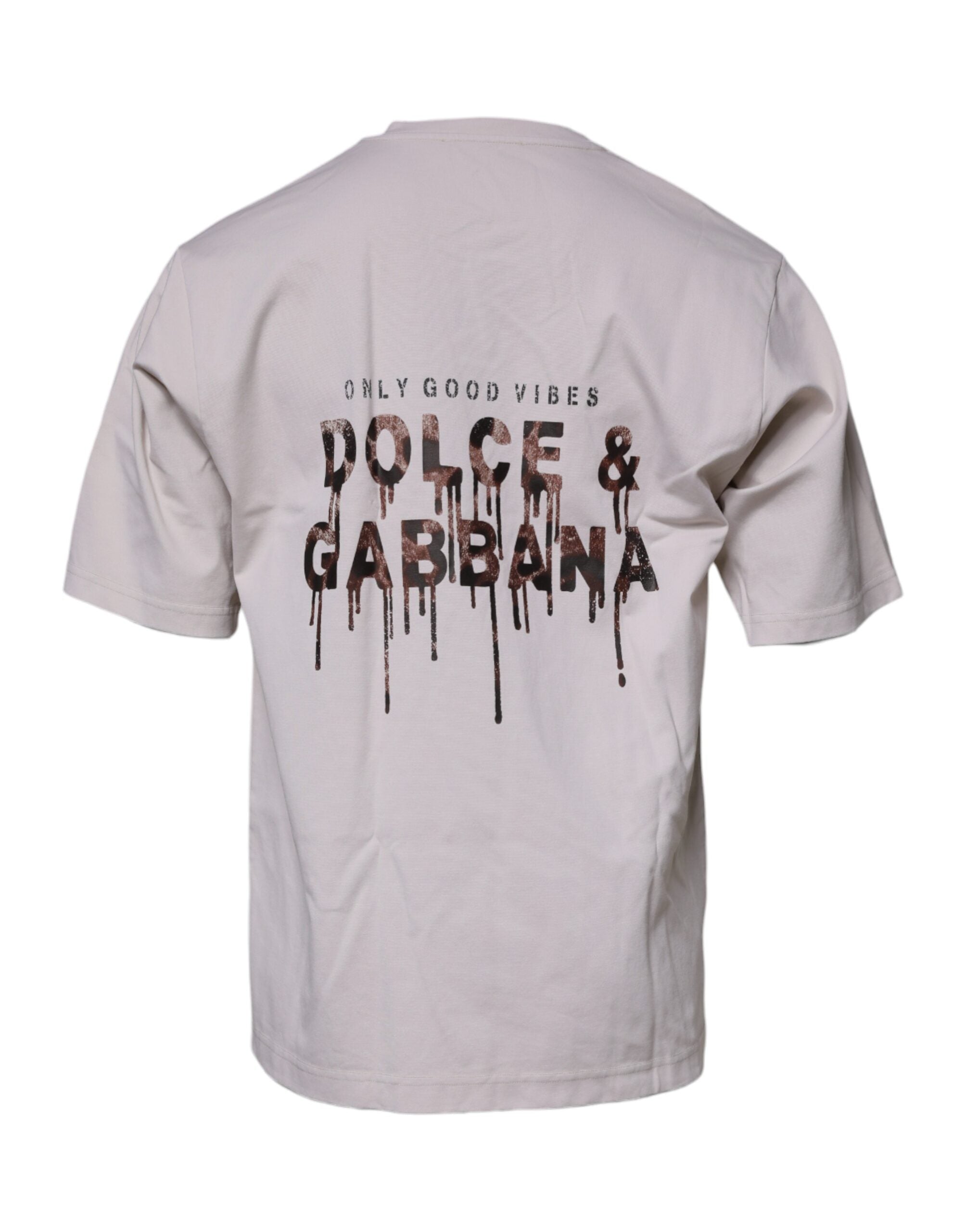 T-shirt beige à logo DG de Dolce & Gabbana, col rond et manches courtes, vue de face.