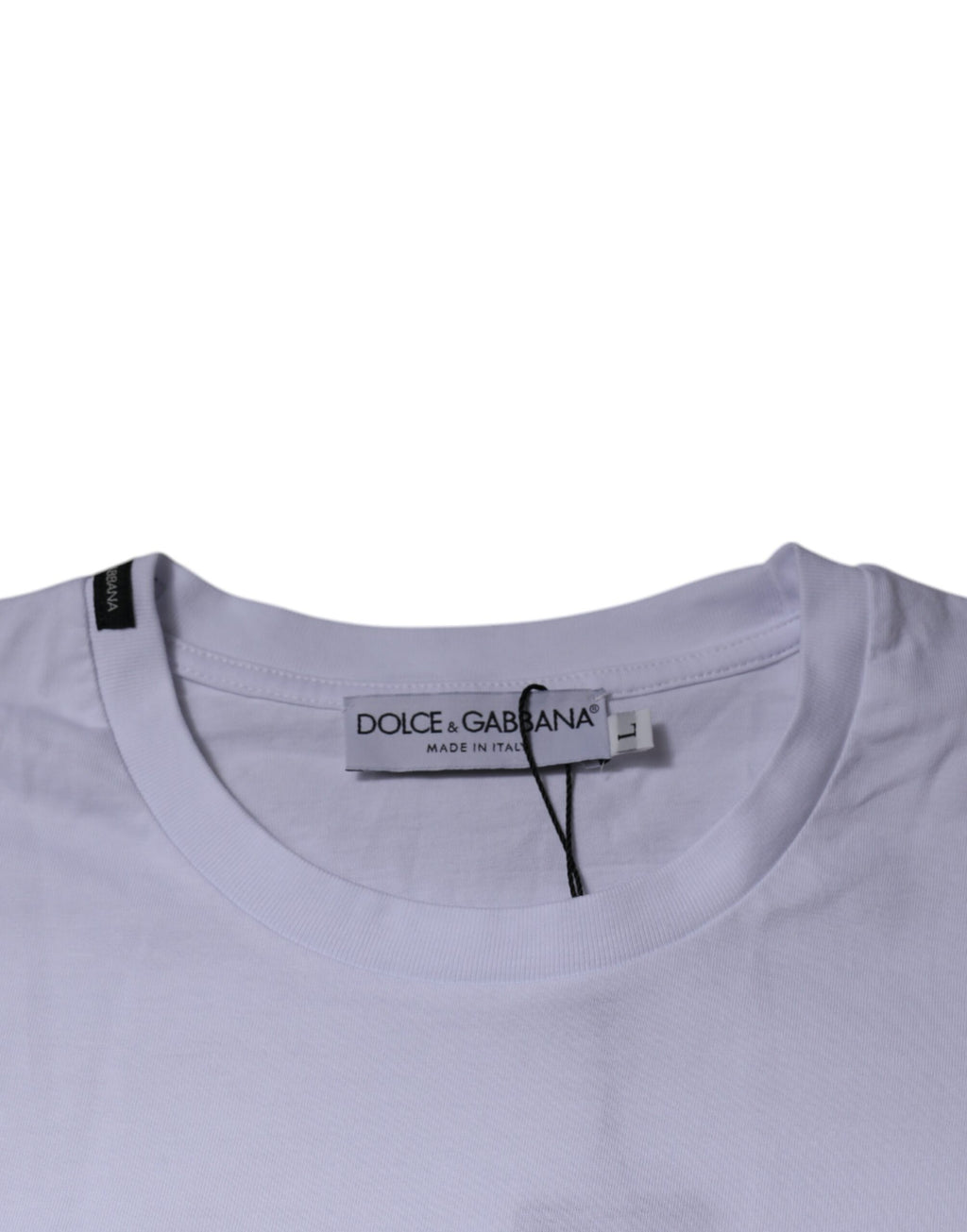 T-shirt en coton blanc avec motif léopard rouge de Dolce & Gabbana, col rond, style casual et tendance.