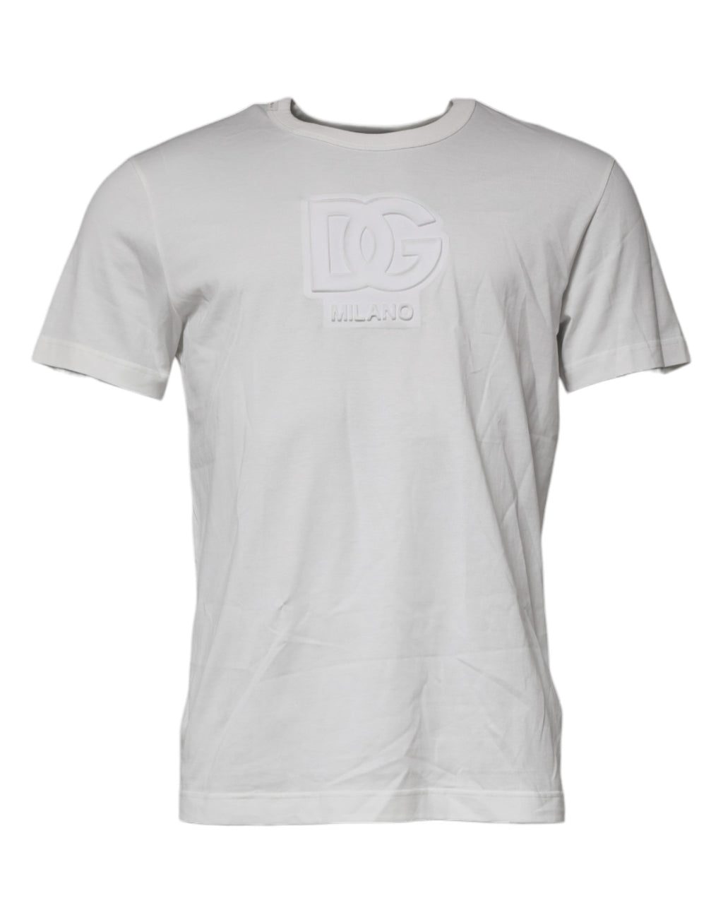 T-shirt blanc en coton Dolce & Gabbana avec logo DG, col rond, vue de face.