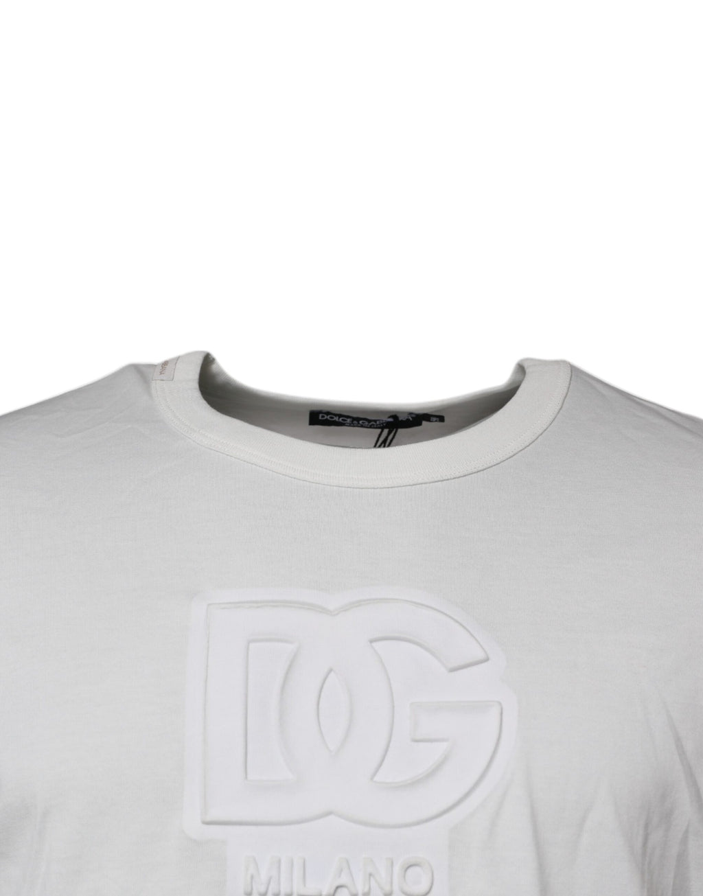 T-shirt blanc Dolce & Gabbana en coton avec logo DG, col rond, vue de face.