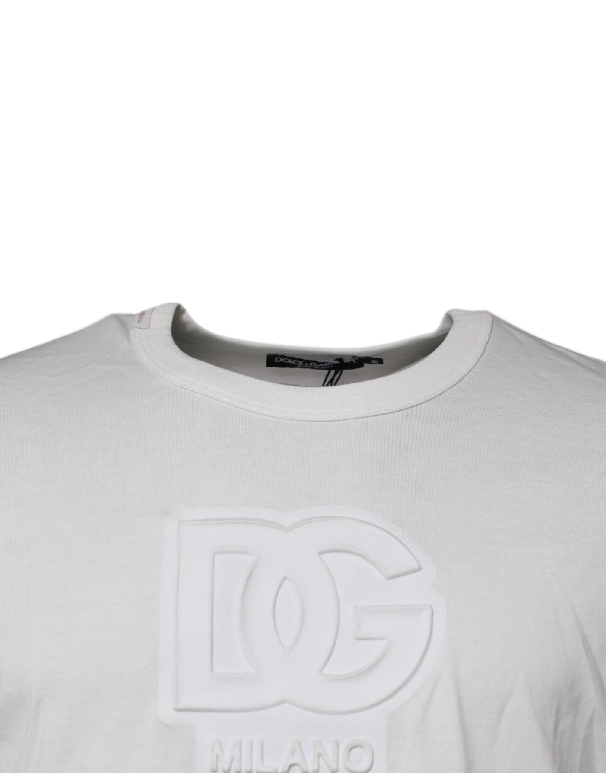 T-shirt blanc Dolce & Gabbana en coton avec logo DG, col rond, vue de face.