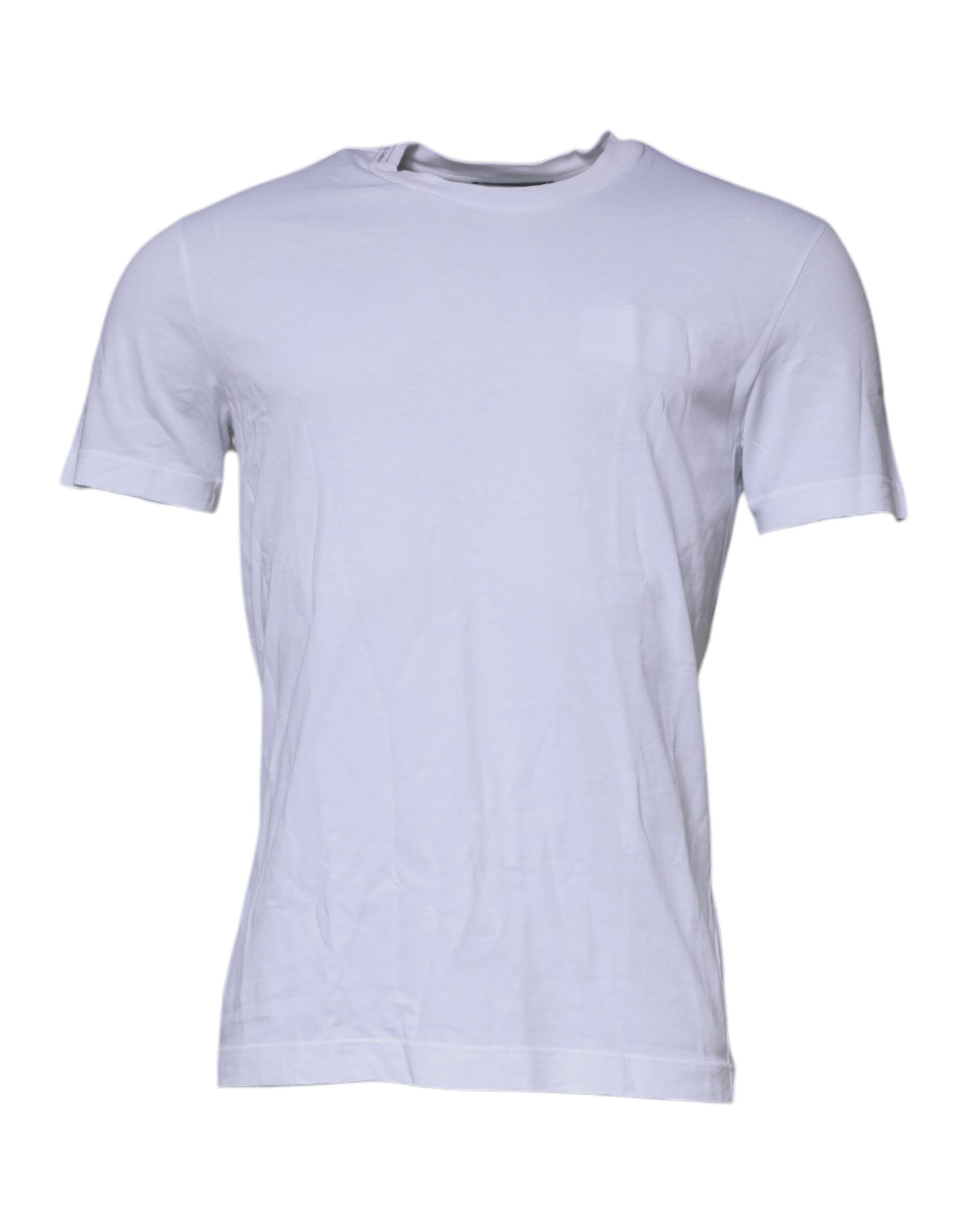 T-shirt blanc Dolce & Gabbana en coton avec logo DG, col rond, élégant et confortable, visible en gros plan.