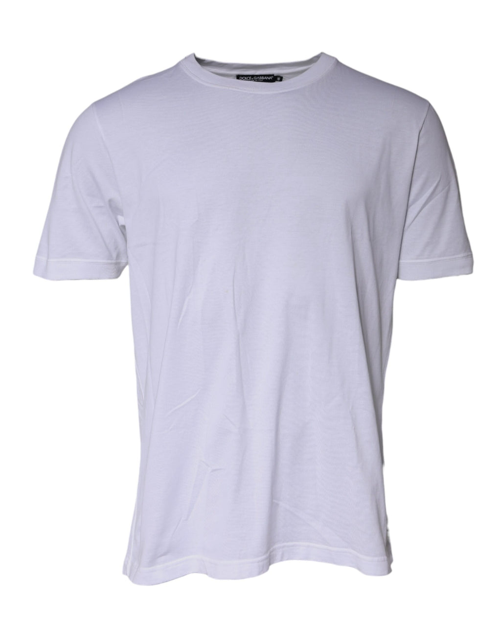 T-shirt blanc en coton Dolce & Gabbana à col rond et manches courtes, vue de face.