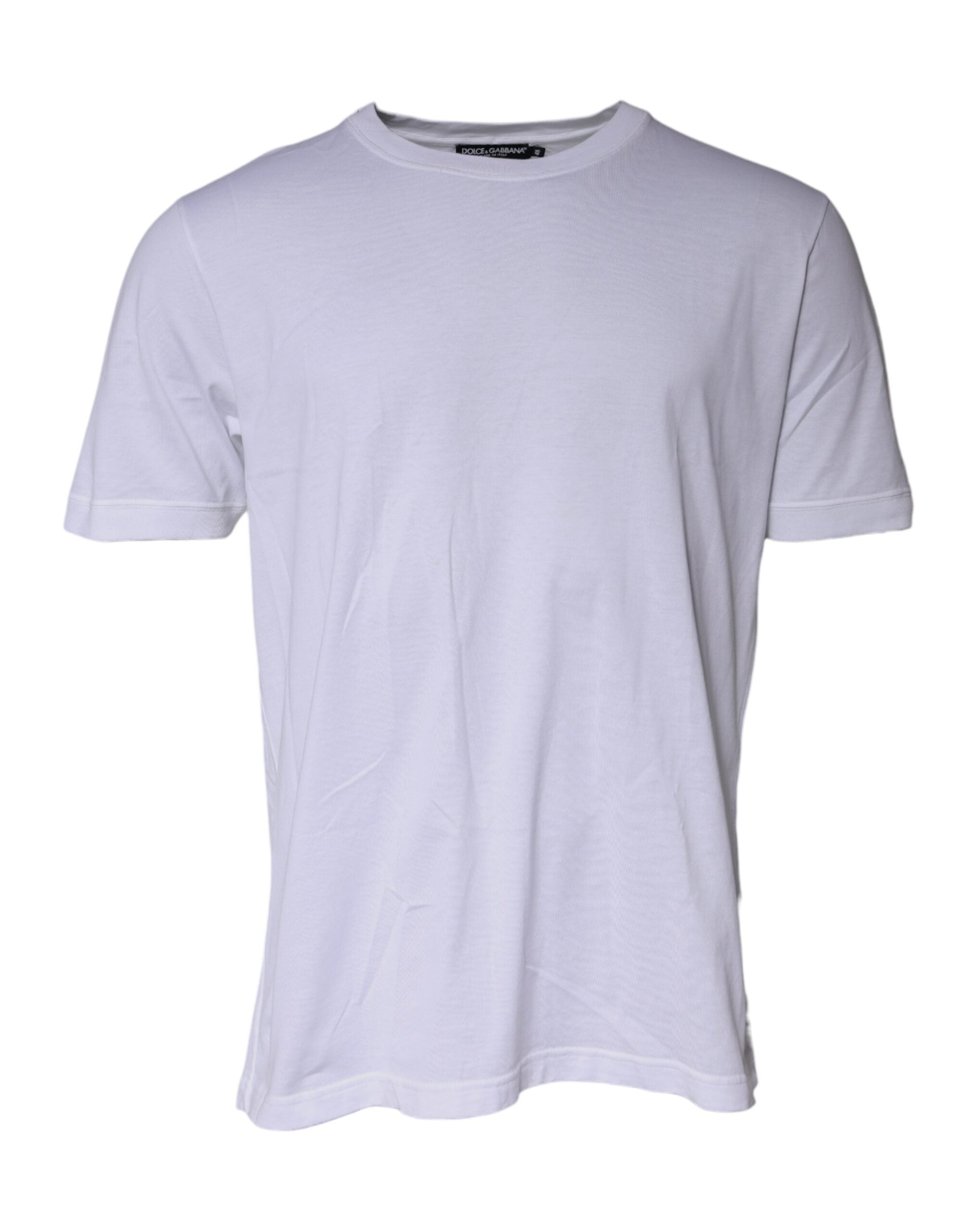 T-shirt blanc en coton Dolce & Gabbana à col rond et manches courtes, vue de face.