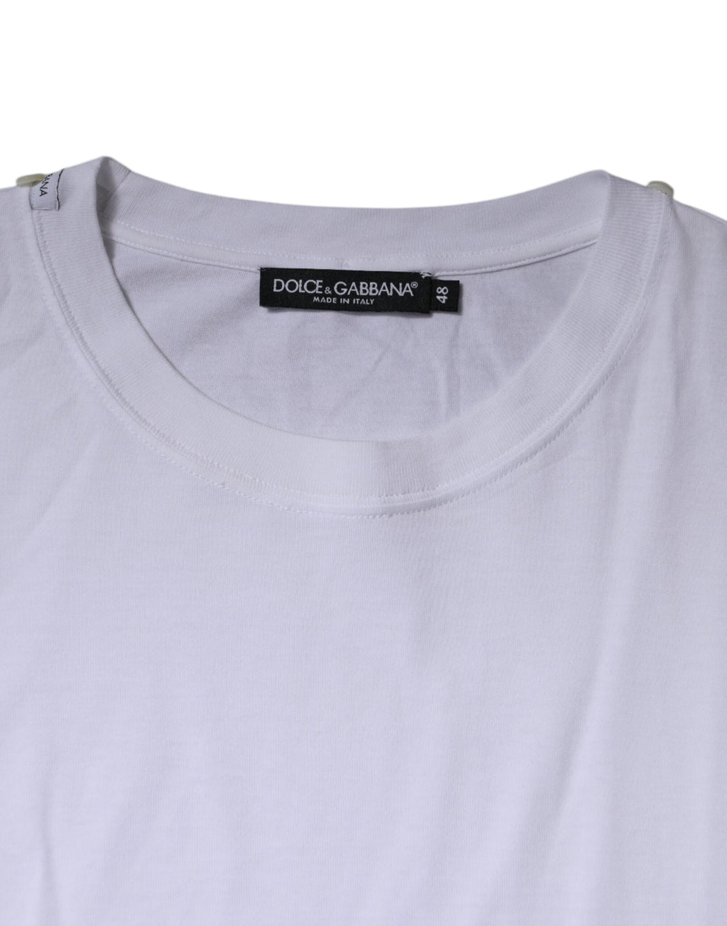 T-shirt blanc à manches courtes en coton Dolce & Gabbana, col rond, mode élégante et confortable.