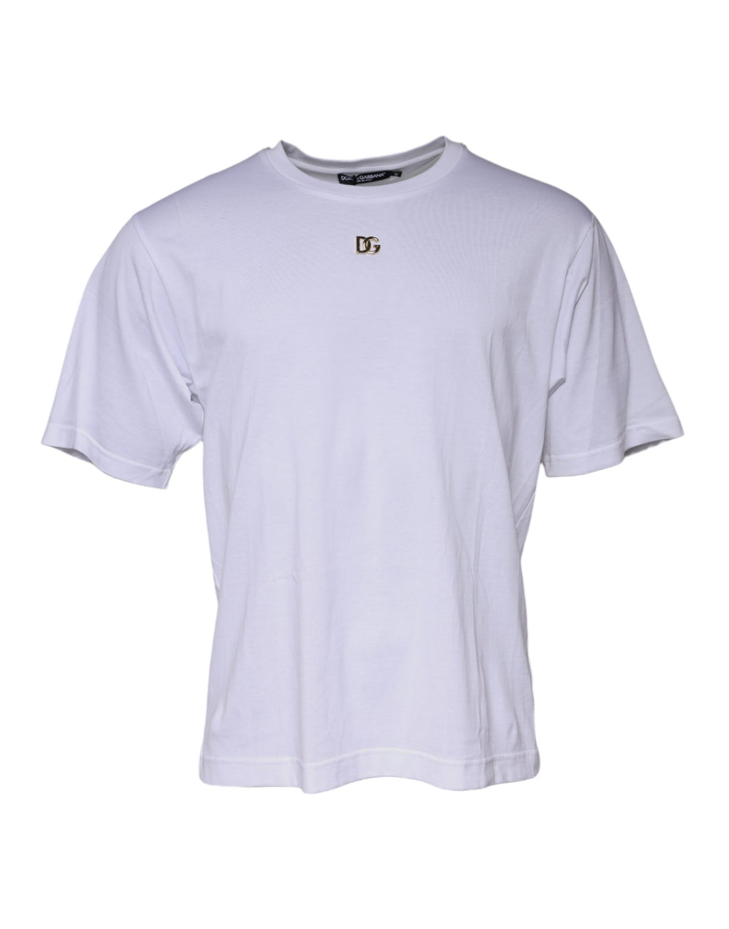 T-shirt blanc à logo Dolce & Gabbana, col rond à manches courtes, logo DG visible sur la poitrine.