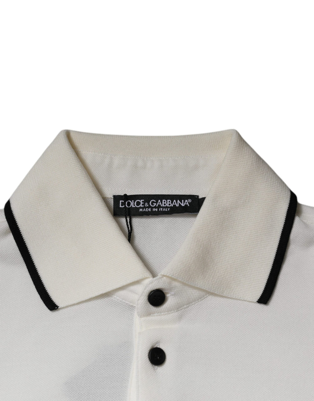 Polo blanc en coton avec col et couronne brodés, Dolce & Gabbana, style élégant et classique.