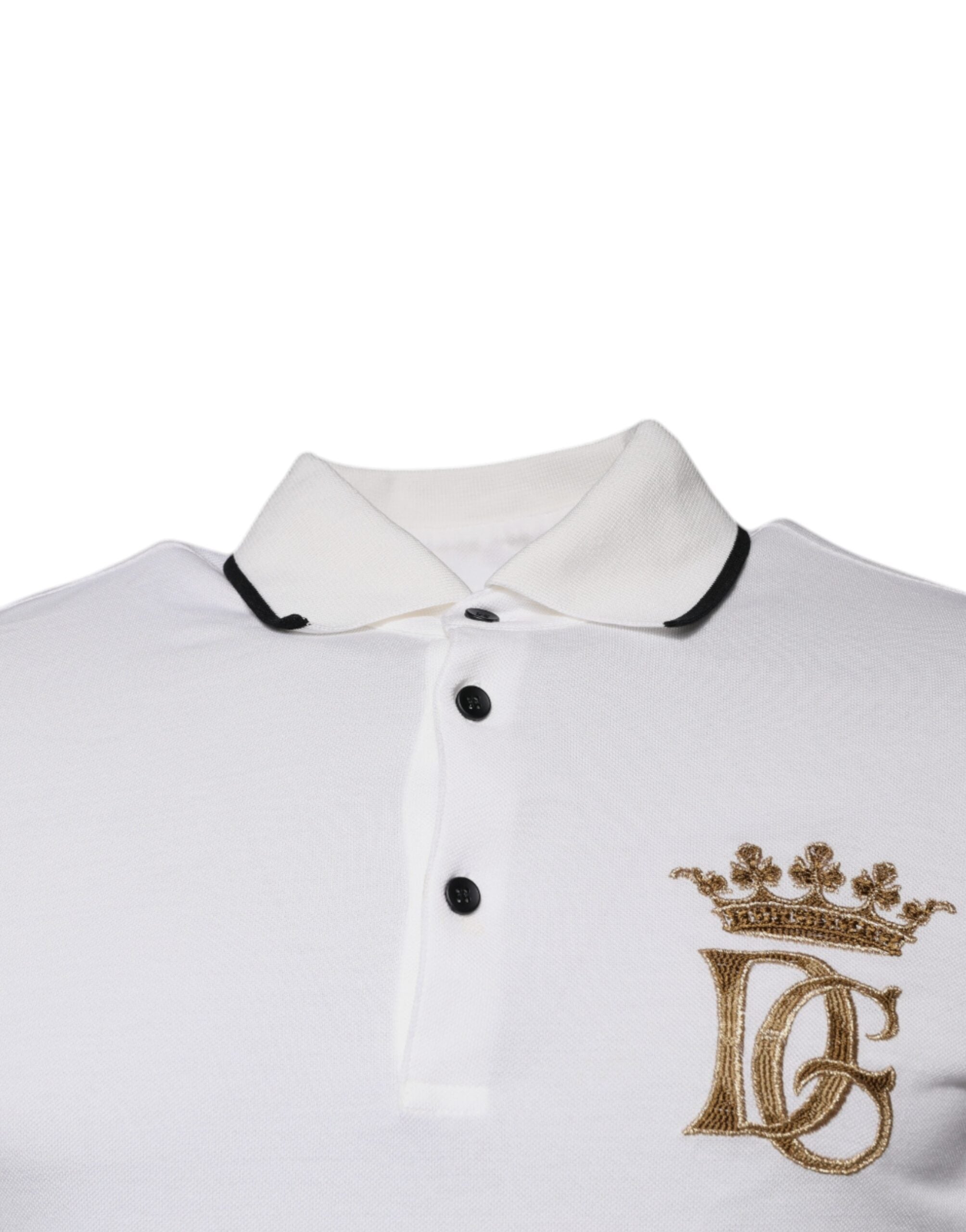 T-shirt polo blanc cassé Dolce & Gabbana avec col en coton et motif couronne, style élégant et décontracté.