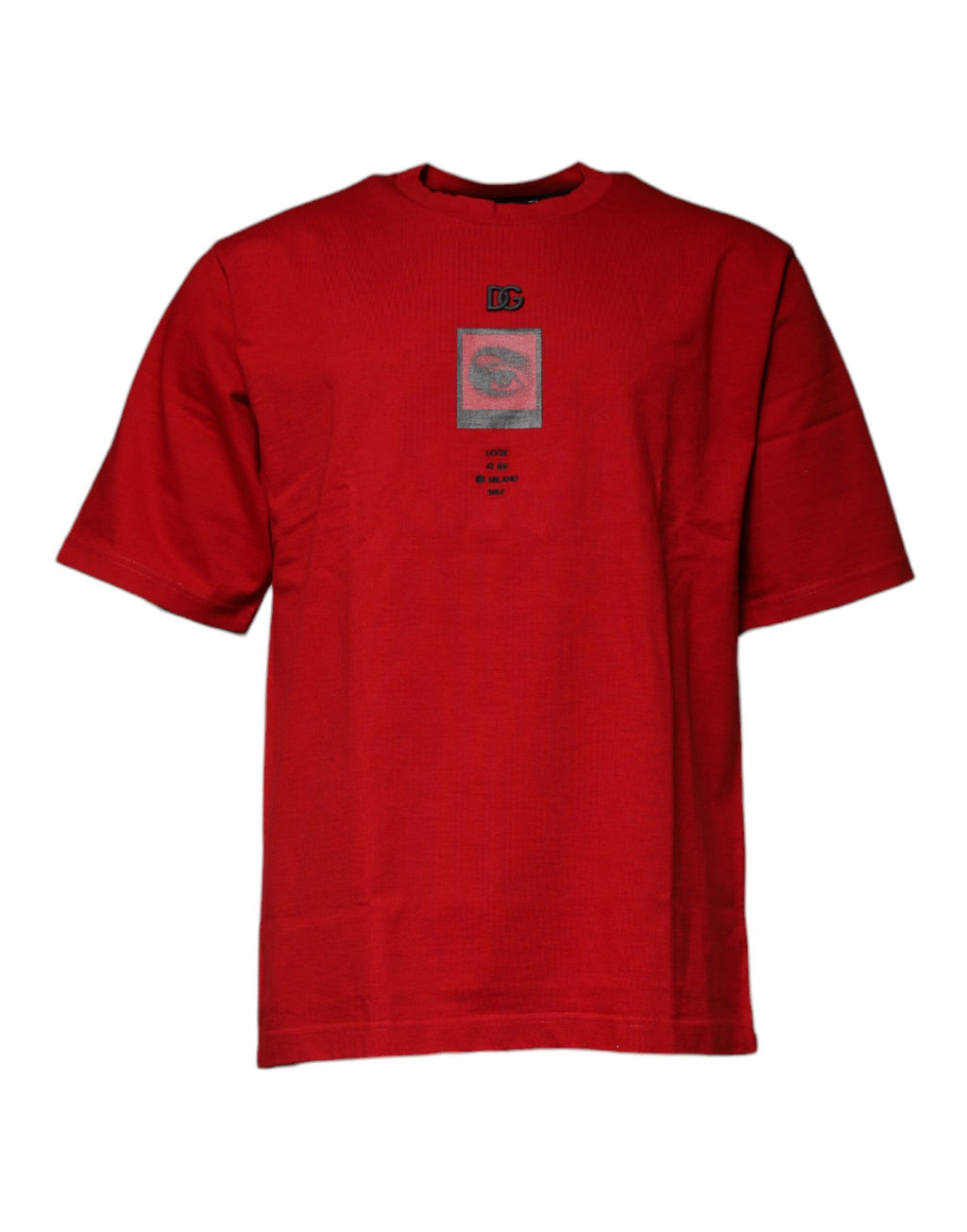 T-shirt en coton rouge Dolce & Gabbana DG Eye à col rond, design tendance avec logo visible sur le devant.
