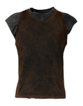 T-shirt sans manches en coton marron Dolce & Gabbana avec col rond, vue de face.