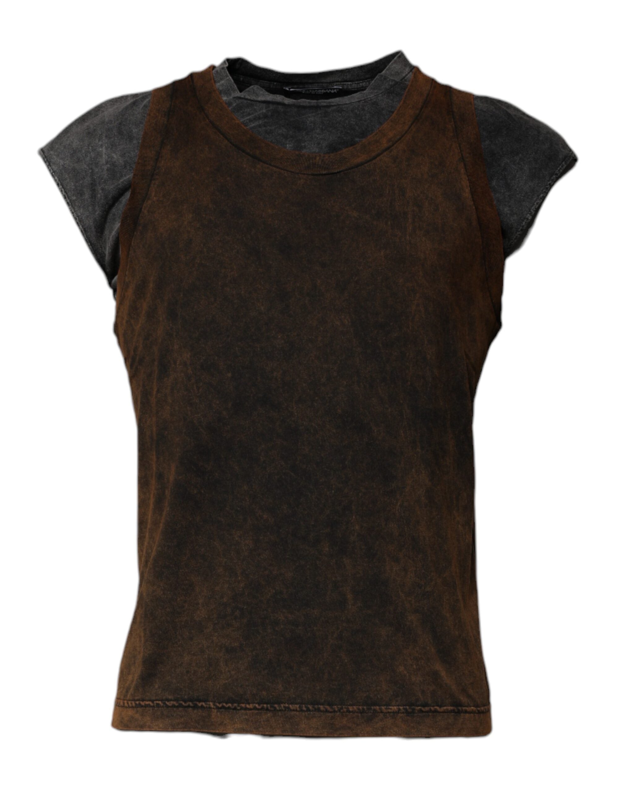T-shirt sans manches en coton marron Dolce & Gabbana avec col rond, vue de face.