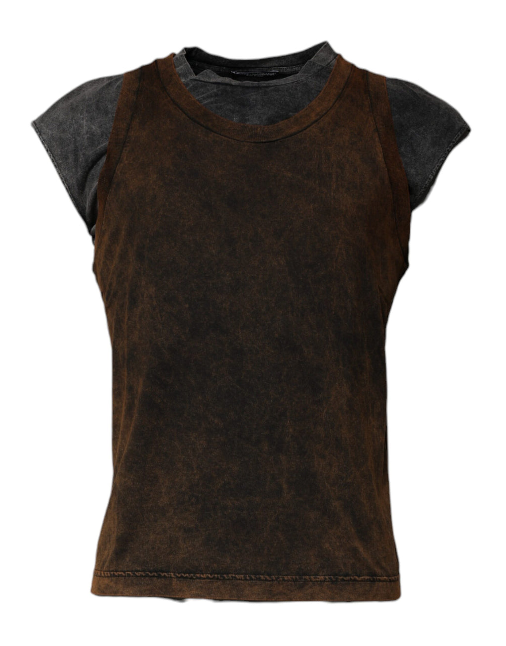T-shirt sans manches en coton marron de Dolce & Gabbana avec col rond, vue de face.