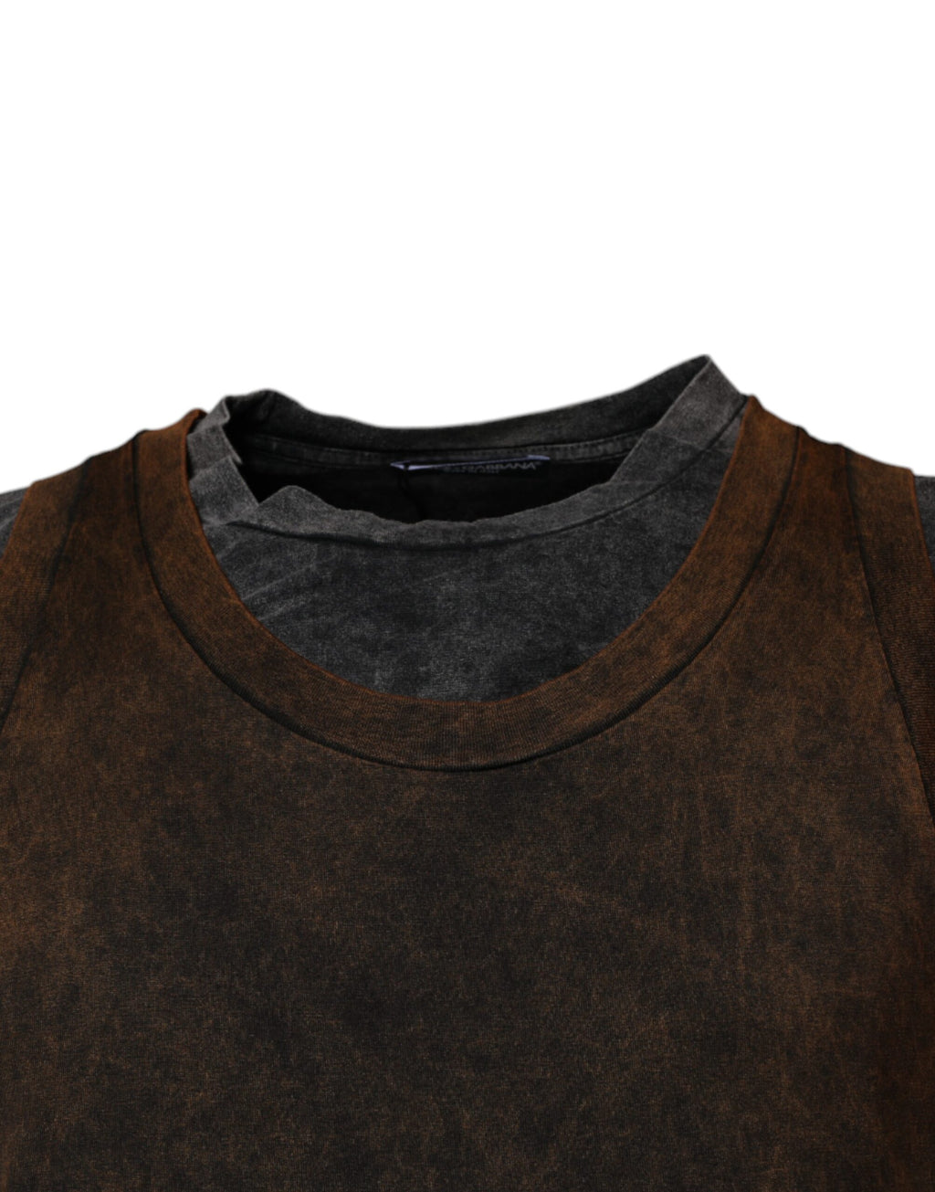 T-shirt sans manches en coton marron Dolce & Gabbana avec col rond, vue de face, mode décontractée.