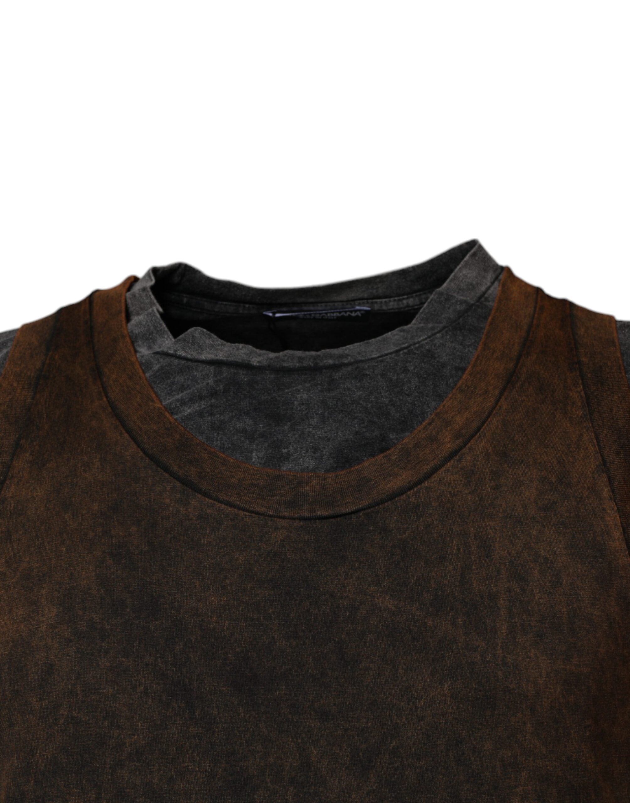 T-shirt sans manches en coton marron Dolce & Gabbana avec col rond, vue de face, mode décontractée.