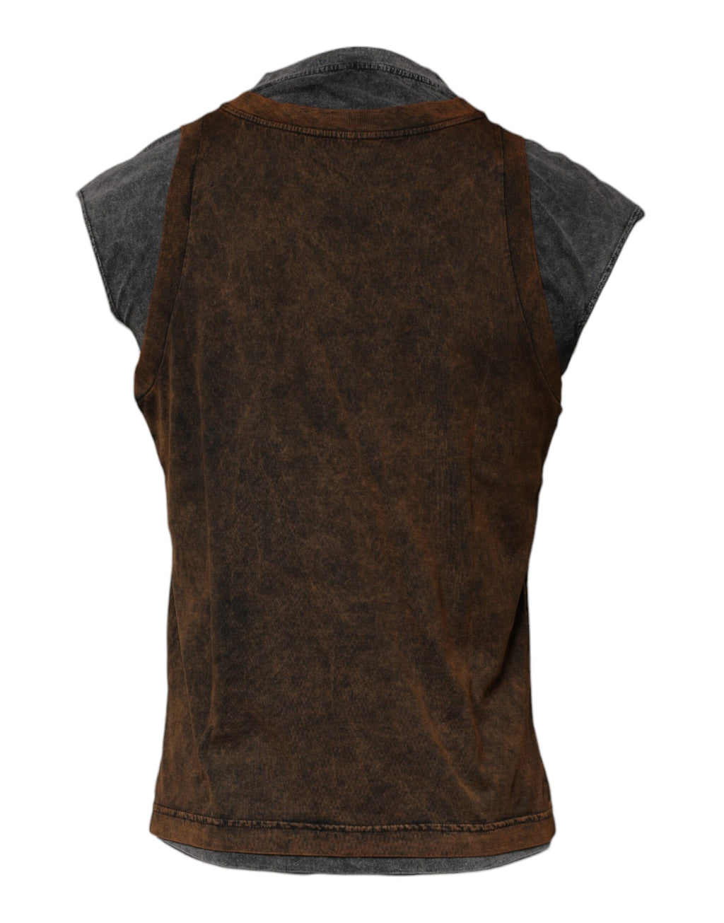 T-shirt sans manches en coton marron de Dolce & Gabbana avec col rond, vue de face.