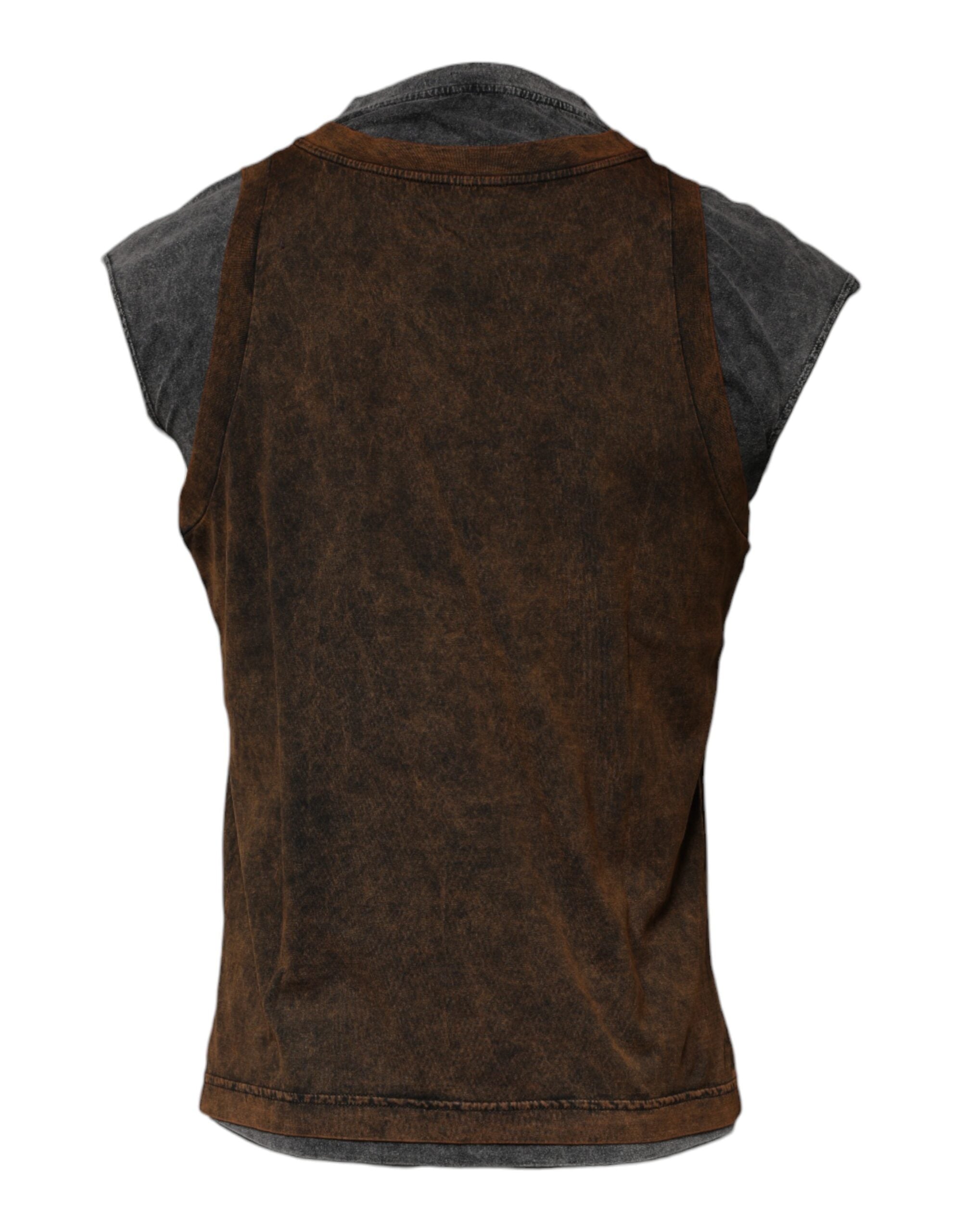 T-shirt sans manches en coton marron de Dolce & Gabbana avec col rond, vue de face.