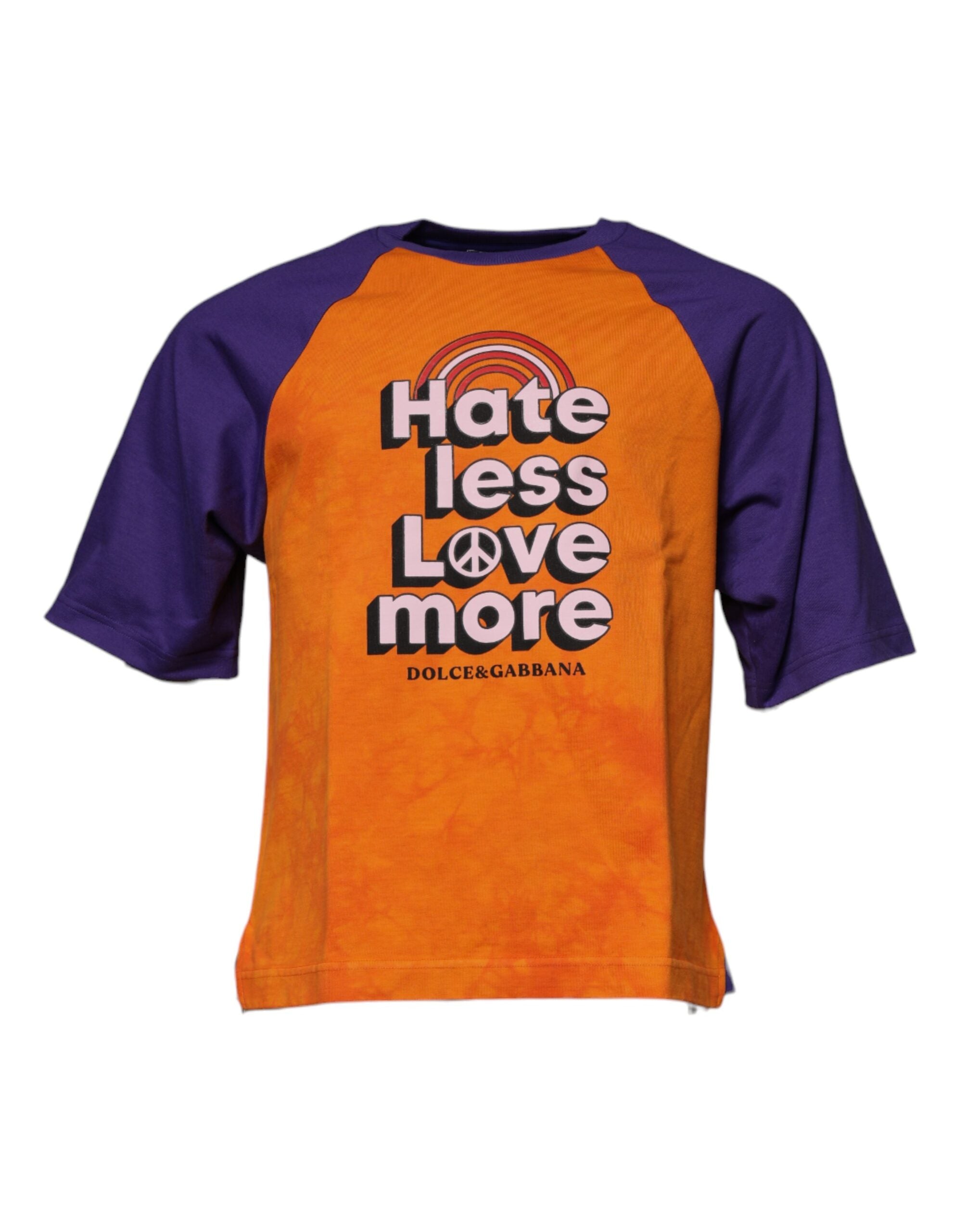 T-shirt à manches courtes Dolce & Gabbana avec imprimé graphique orange et violet, design coloré et contemporain.