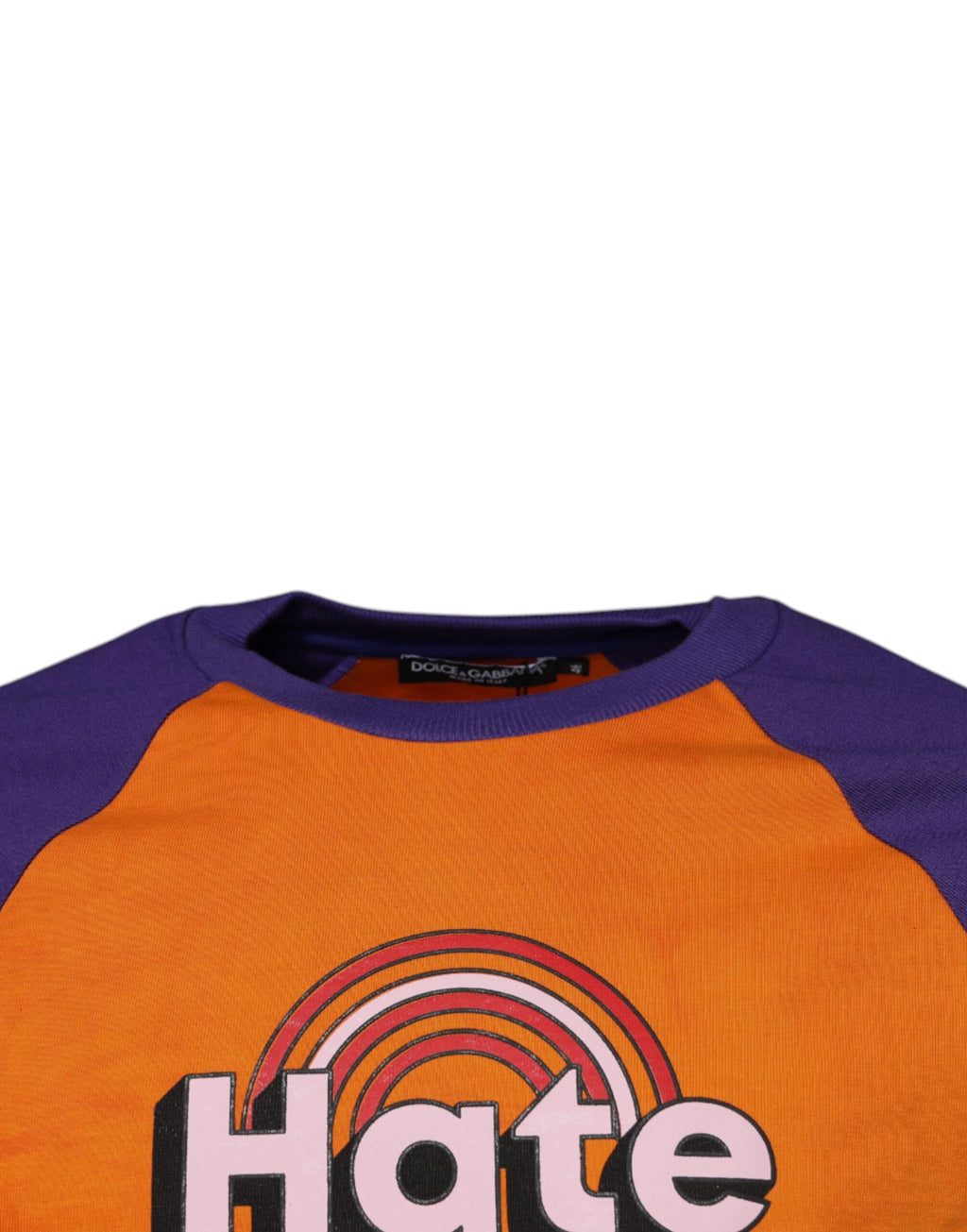 T-shirt à manches courtes Dolce & Gabbana avec imprimé graphique orange et violet, motif coloré et moderne.