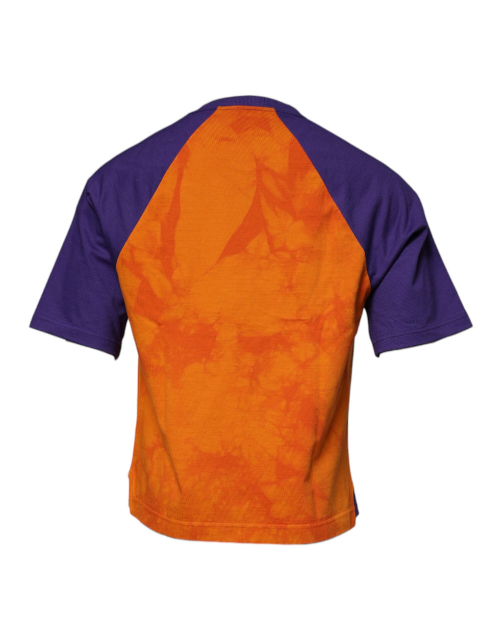 T-shirt Dolce & Gabbana à manches courtes avec imprimé graphique orange et violet, style moderne et coloré.