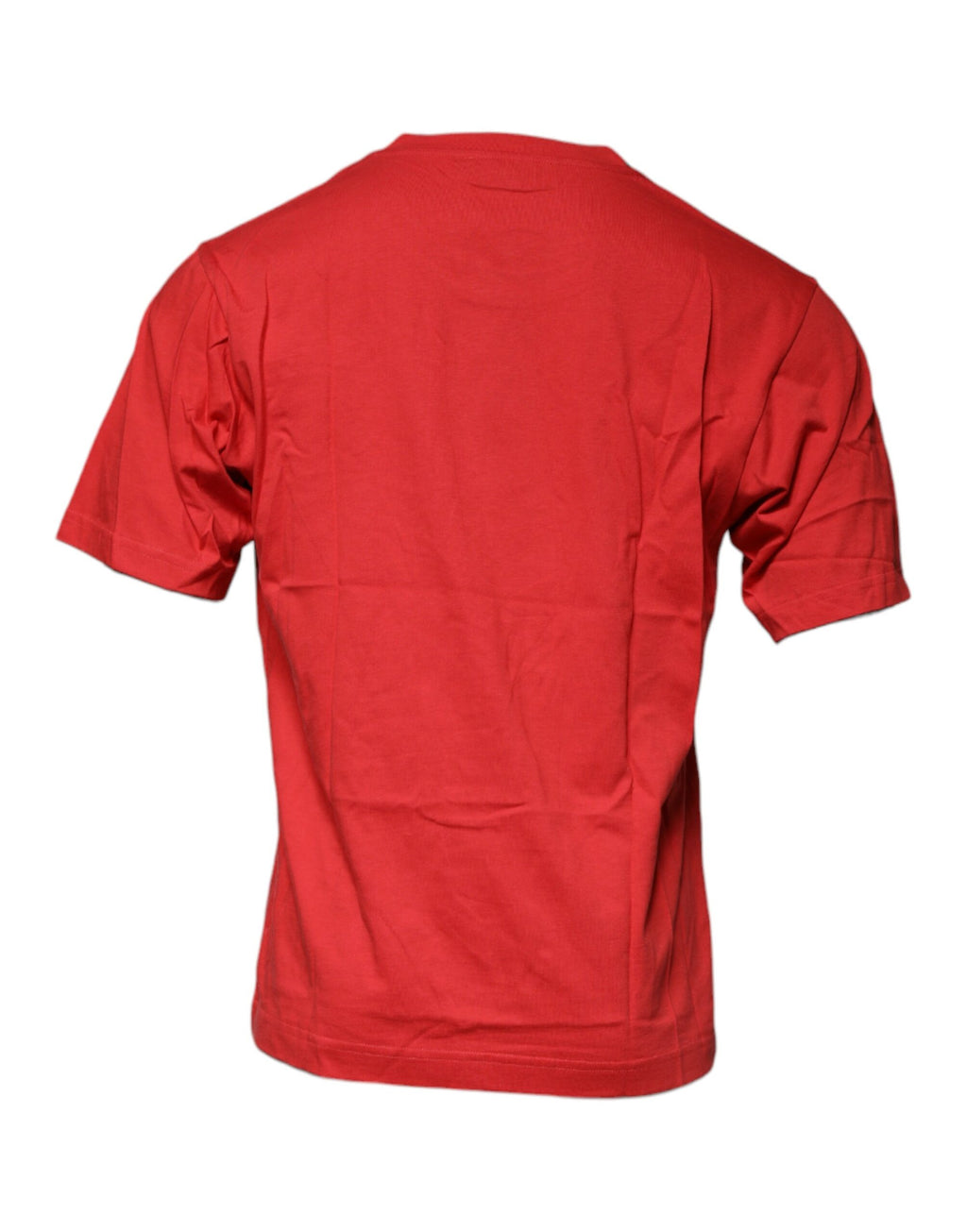 T-shirt en coton rouge Dolce & Gabbana avec logo DG, col rond, vue de face, détail du design élégant.