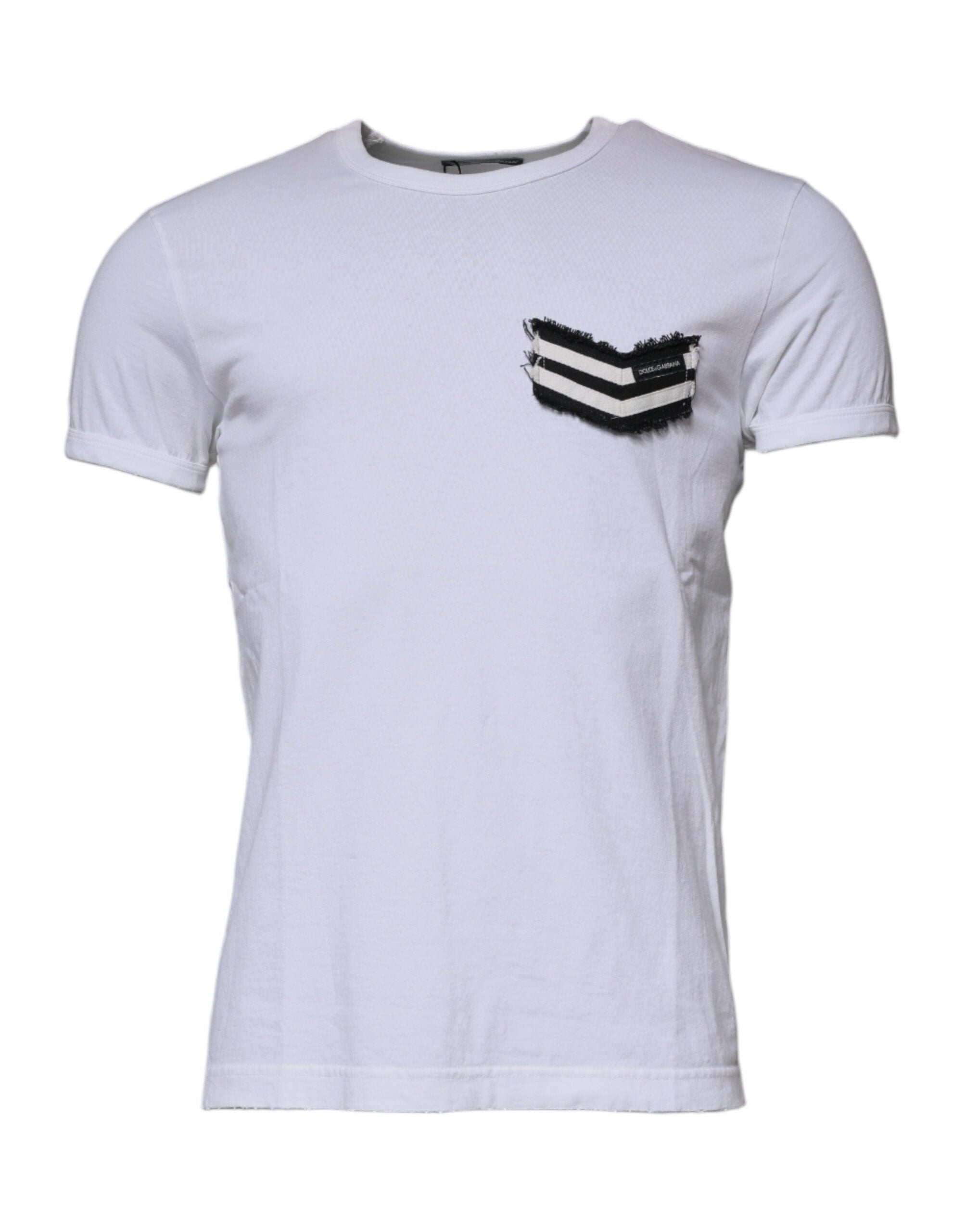 T-shirt blanc à rayures Dolce & Gabbana à col rond et manches courtes, style décontracté et élégant.