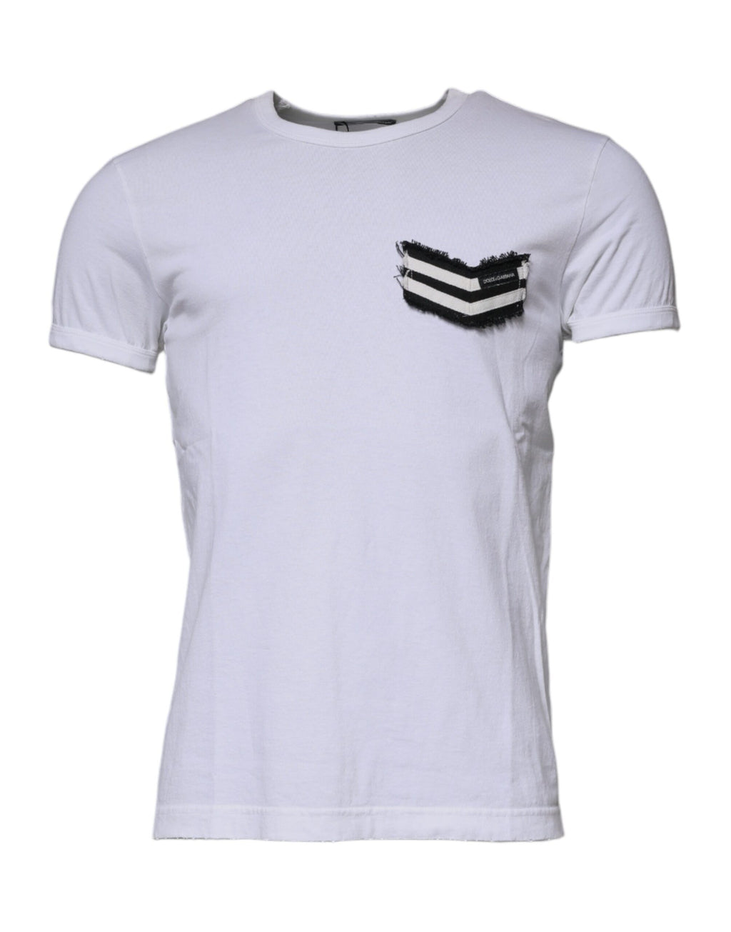 T-shirt à manches courtes Dolce & Gabbana blanc avec rayures, col rond, en coton, visible sur un fond neutre.