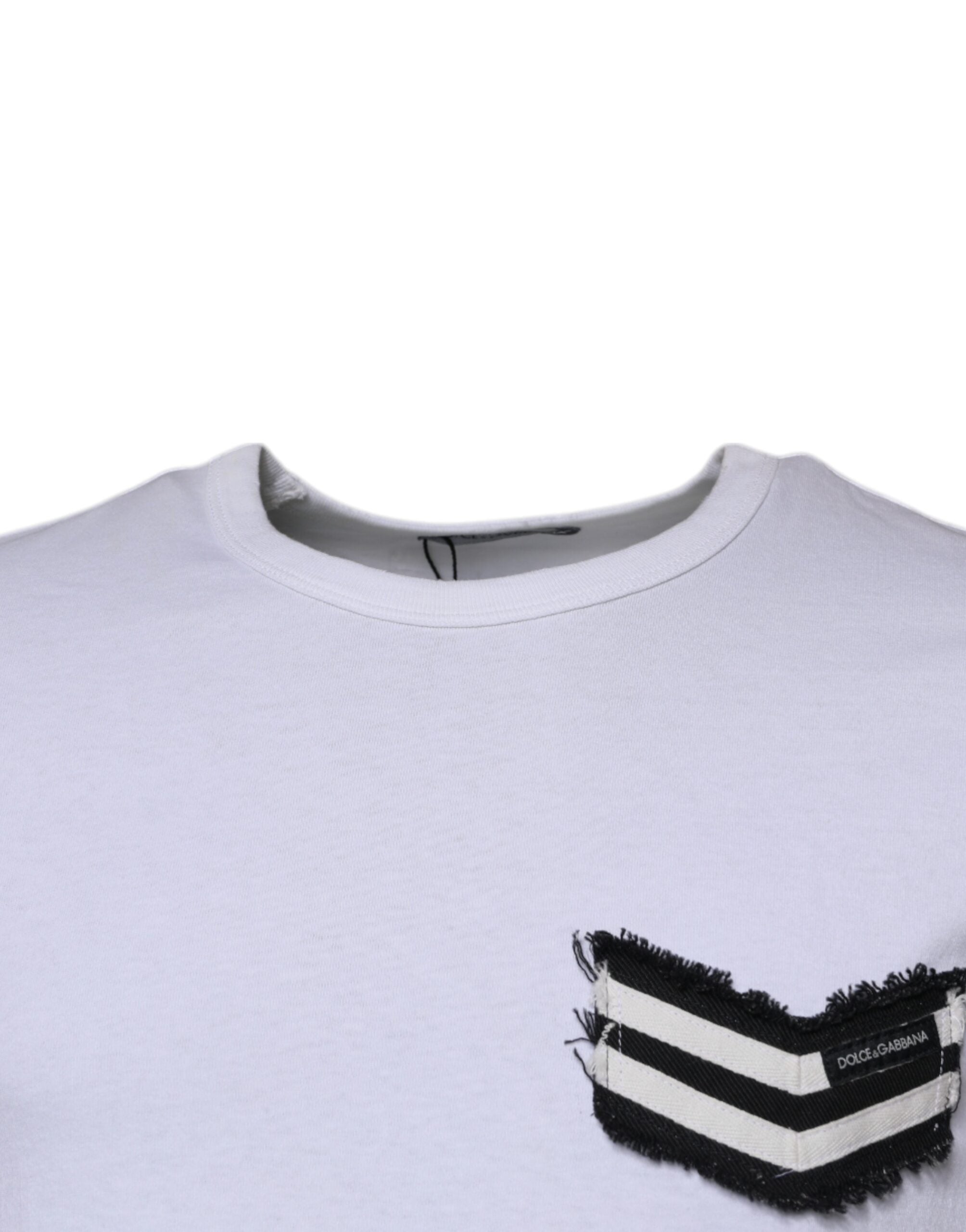 T-shirt blanc à rayures Dolce & Gabbana à manches courtes et col rond, coton élégant et tendance.