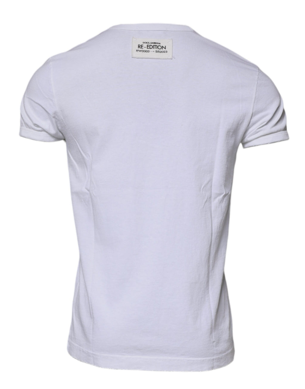 T-shirt blanc à rayures Dolce & Gabbana à manches courtes et col rond, mode élégante et décontractée.