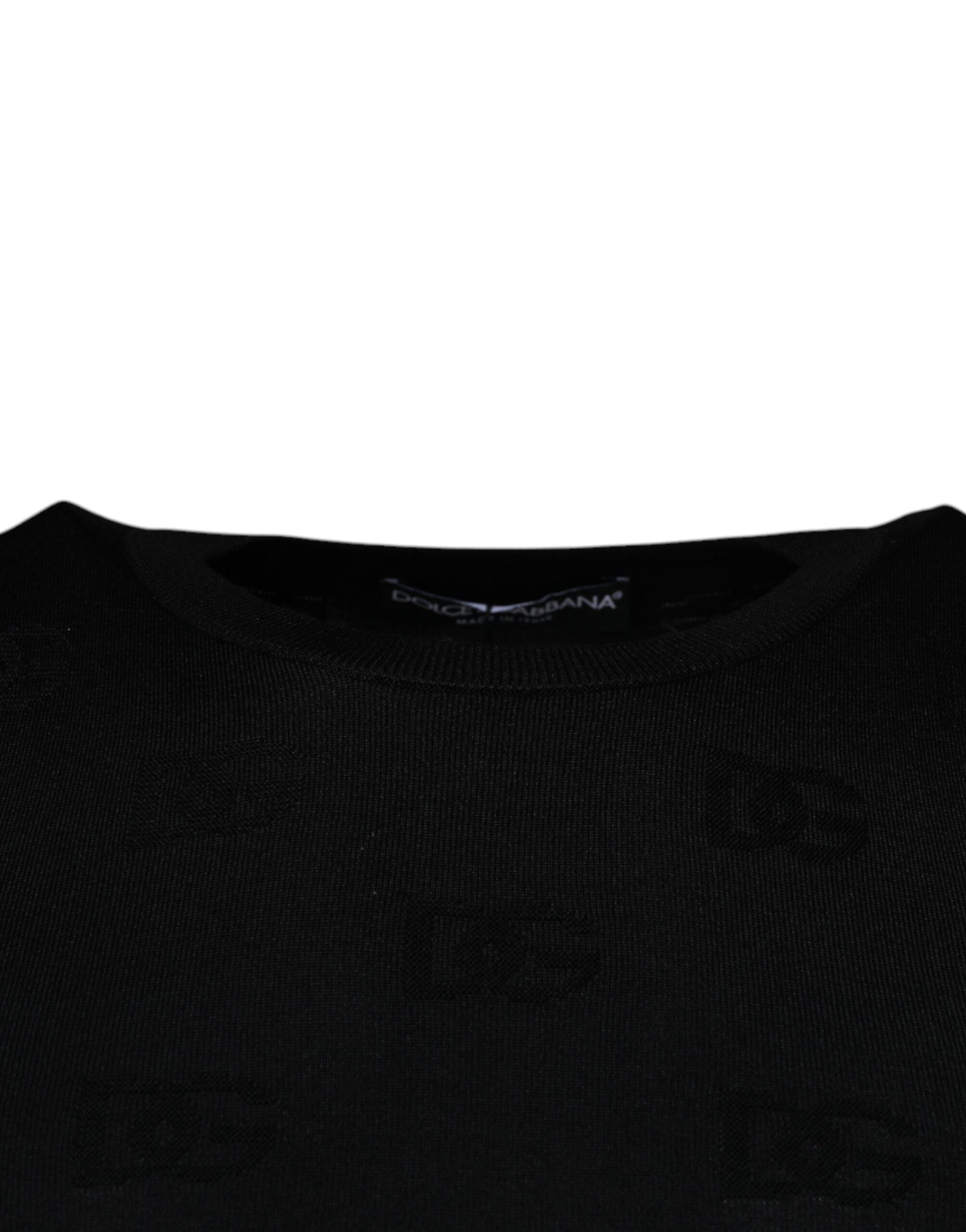 T-shirt sans manches en soie noire Dolce & Gabbana, col rond, vue de face.