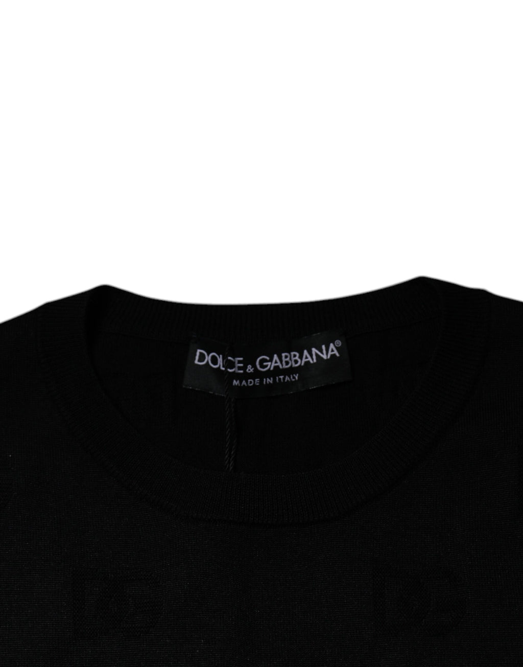 T-shirt sans manches en soie noire Dolce & Gabbana avec col rond, vue de face, élégante et sophistiquée.