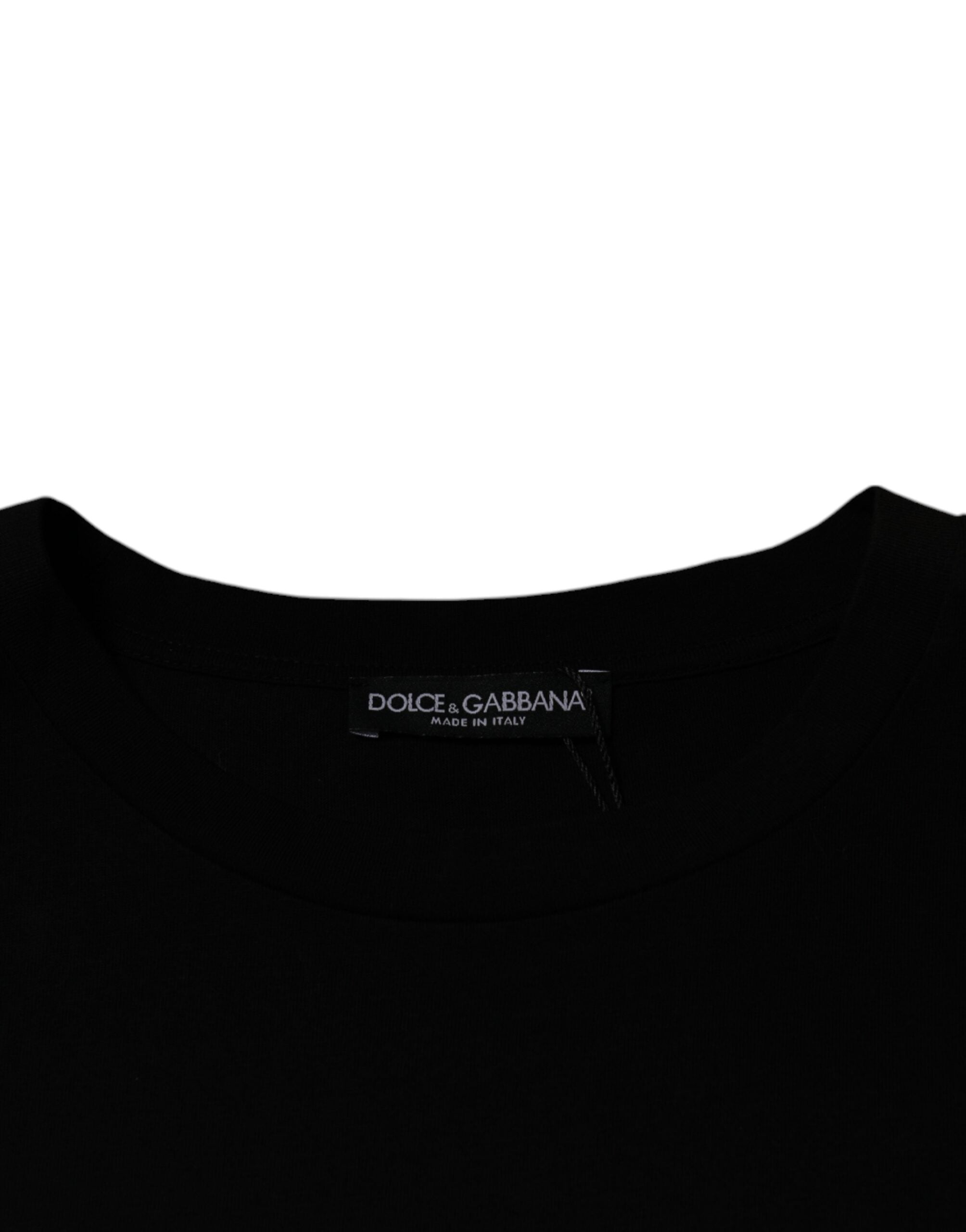T-shirt Dolce & Gabbana à manches courtes et col rond noir, en coton, vue de face sur fond blanc.