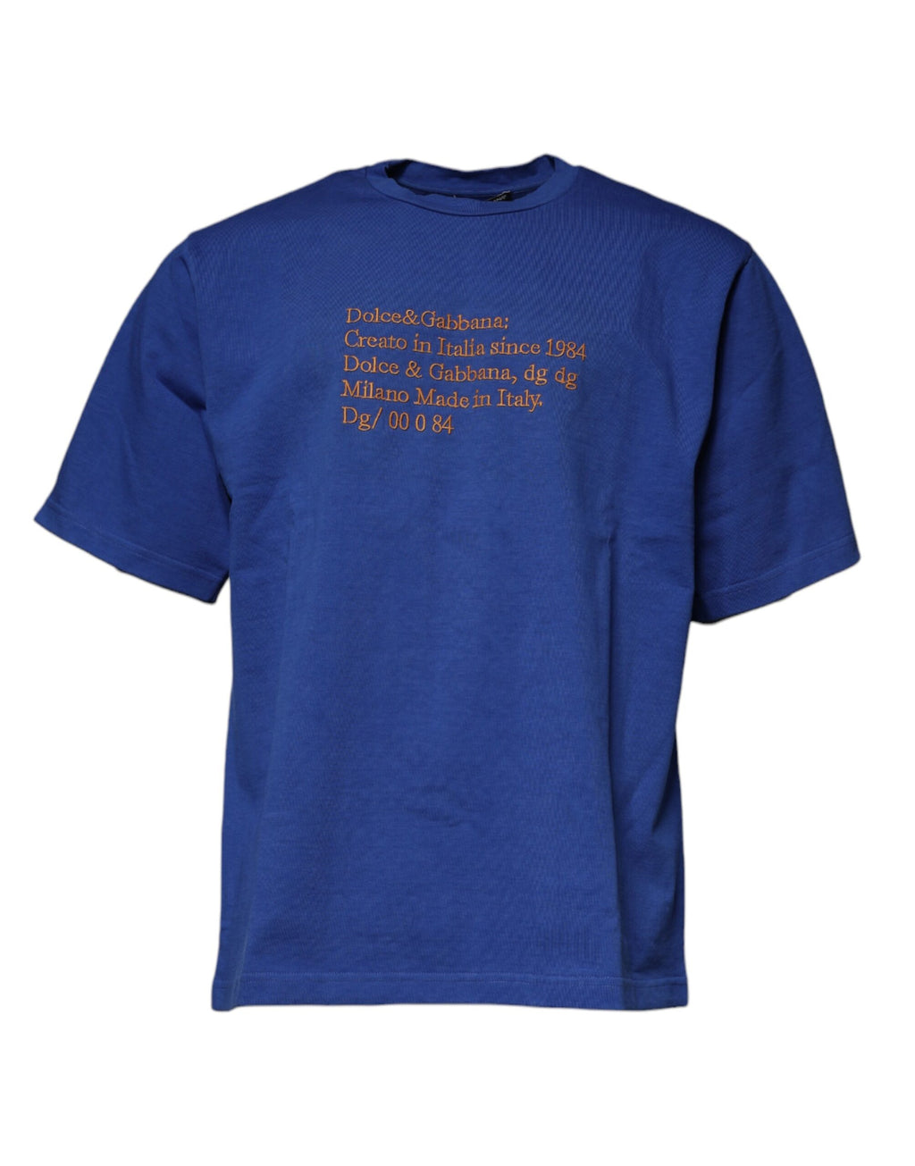 T-shirt en coton à col rond Dolce & Gabbana avec motif graphique bleu, design tendance et élégant.