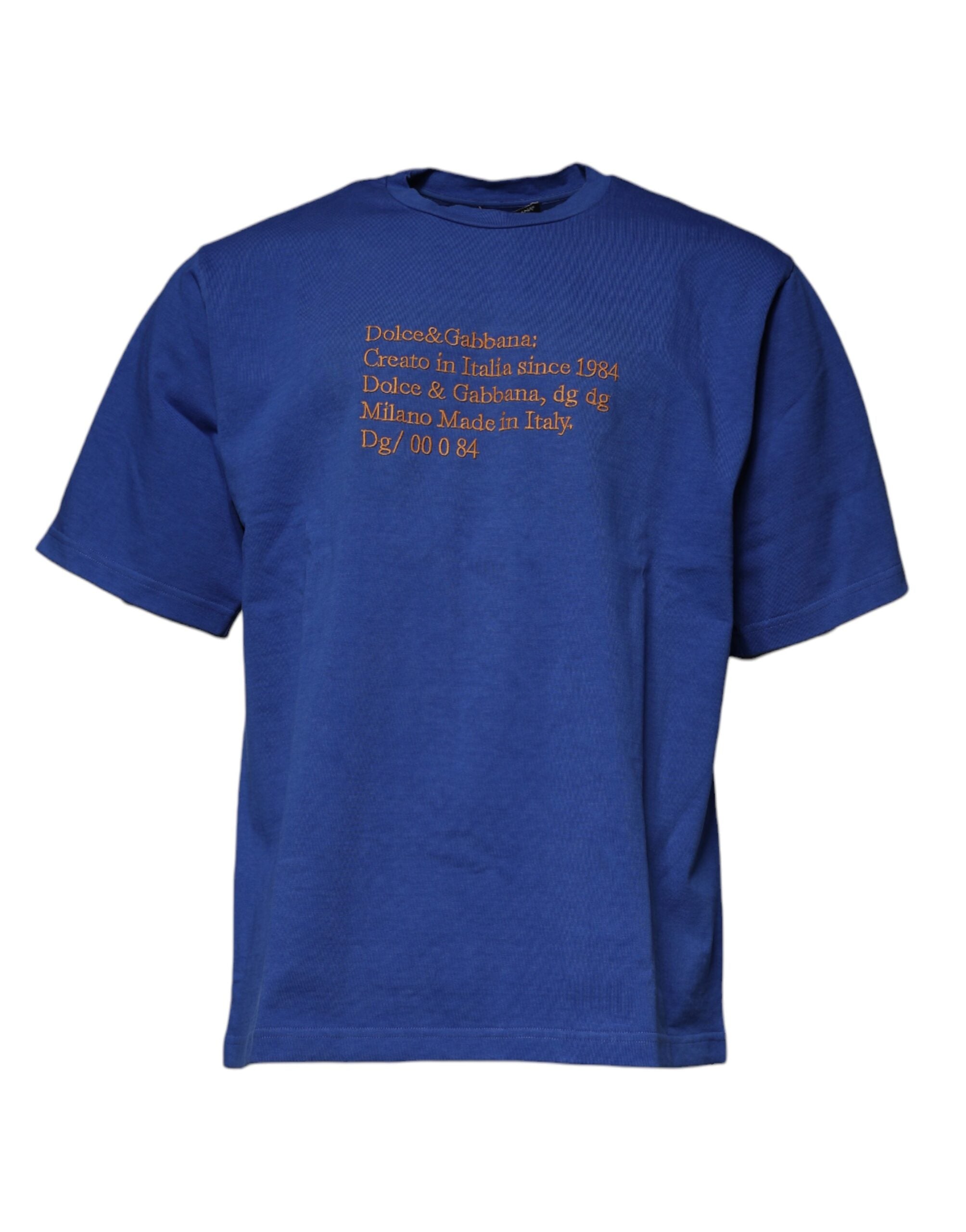 T-shirt en coton à col rond Dolce & Gabbana avec motif graphique bleu, design tendance et élégant.