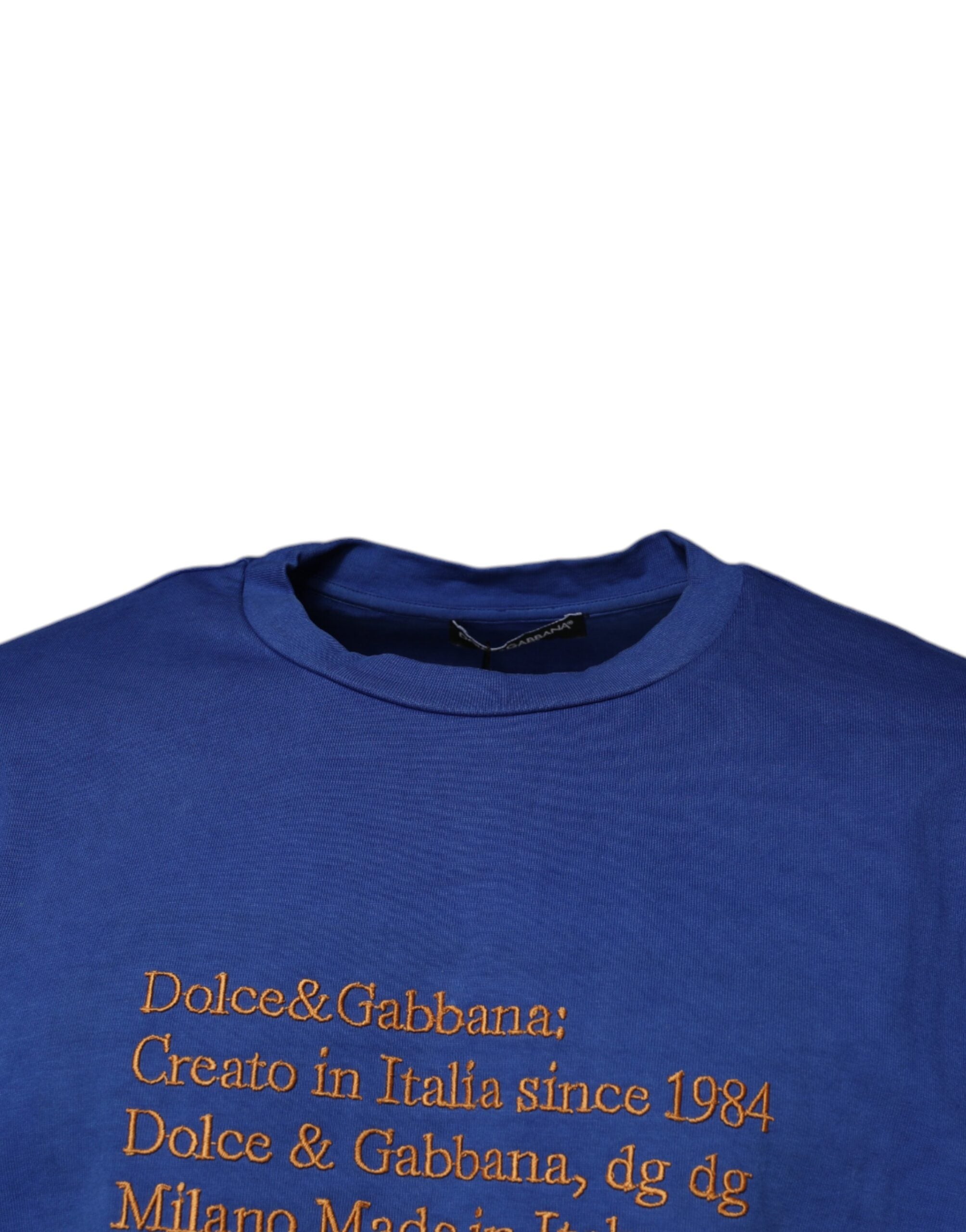 T-shirt en coton à col rond Dolce & Gabbana, bleu avec motif graphique coloré, style décontracté et mode.