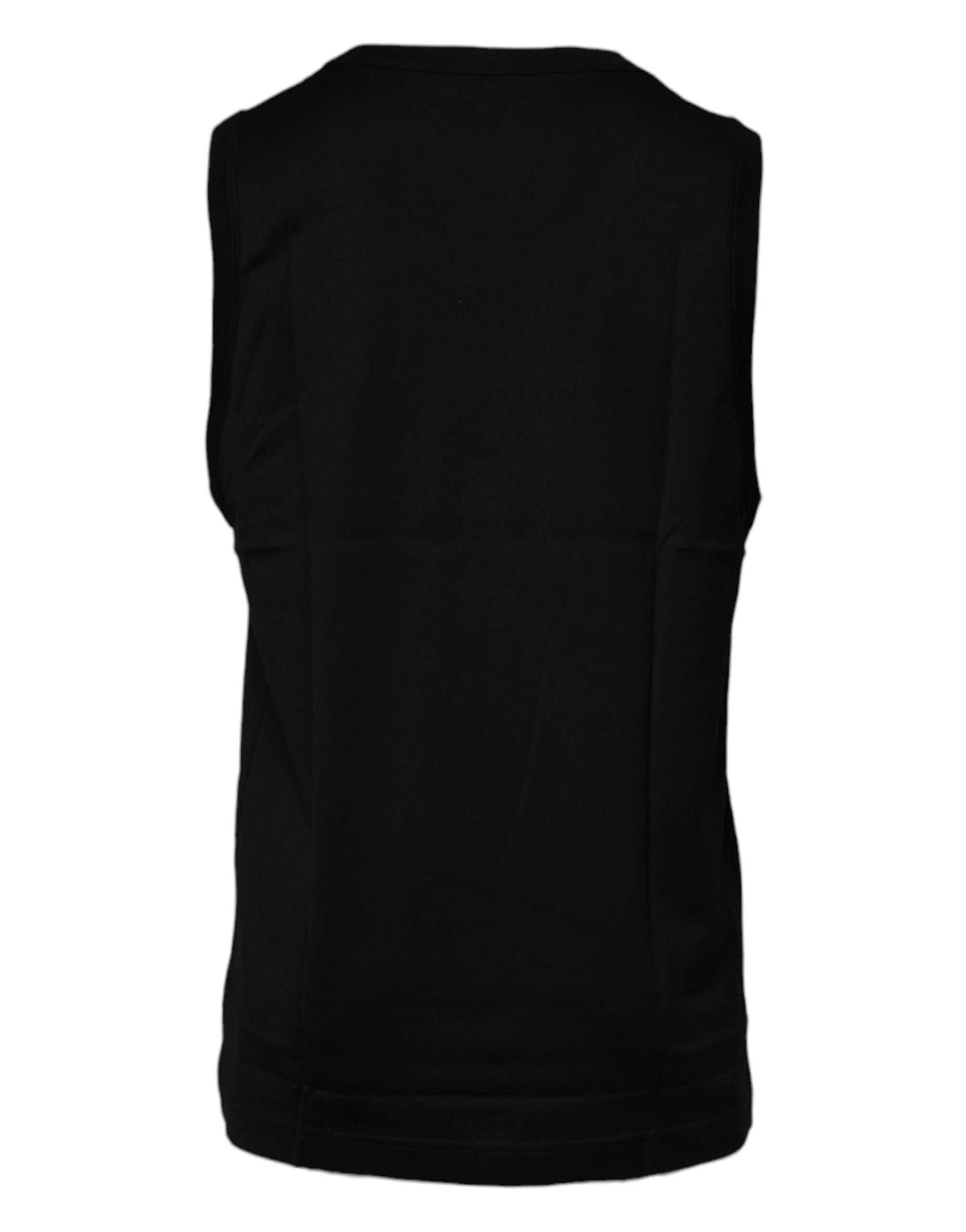 T-shirt sans manches en coton noir Dolce & Gabbana avec col rond, vue de face, style élégant et moderne.