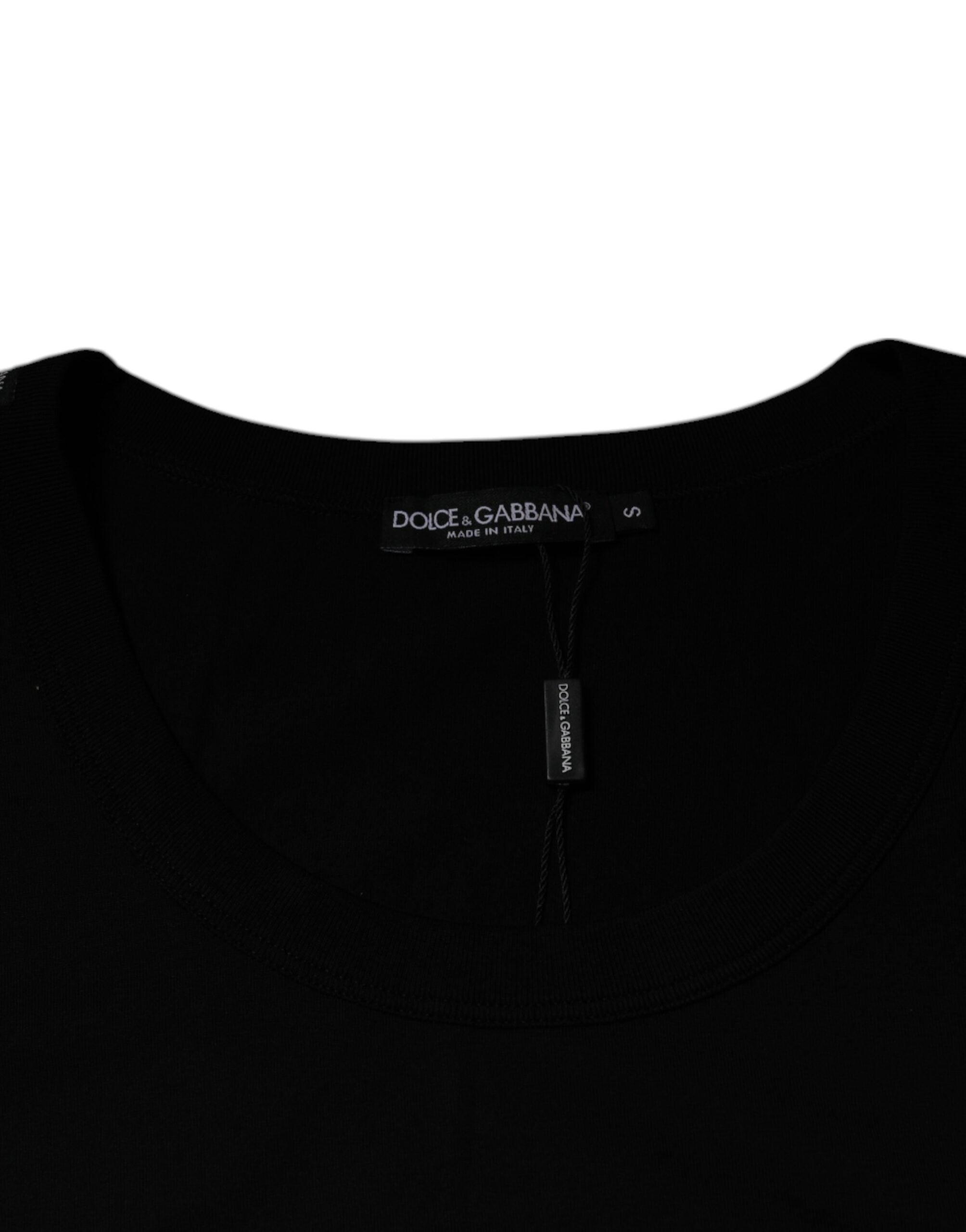 T-shirt sans manches en coton noir Dolce & Gabbana avec col rond, vue de face, mode décontractée et élégante.