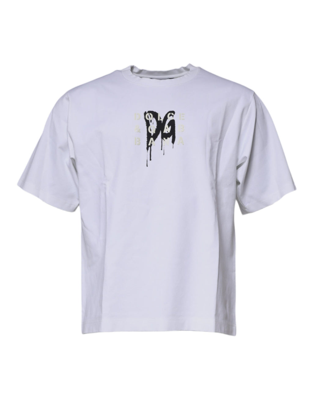 T-shirt blanc en coton Dolce & Gabbana avec logo DG, col rond, vue de face.