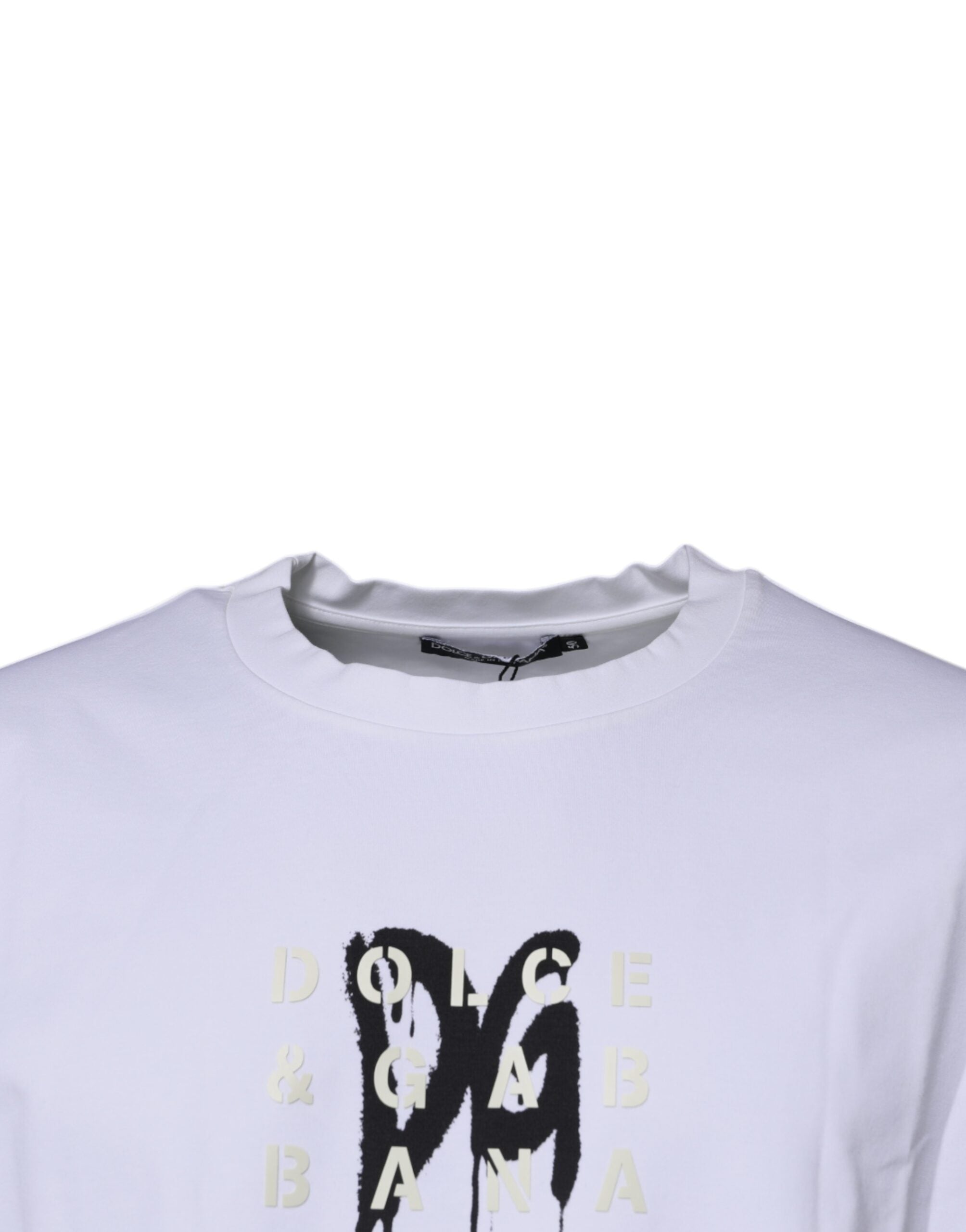 T-shirt blanc en coton Dolce & Gabbana avec logo DG à la poitrine, col ras du cou et coupe classique.