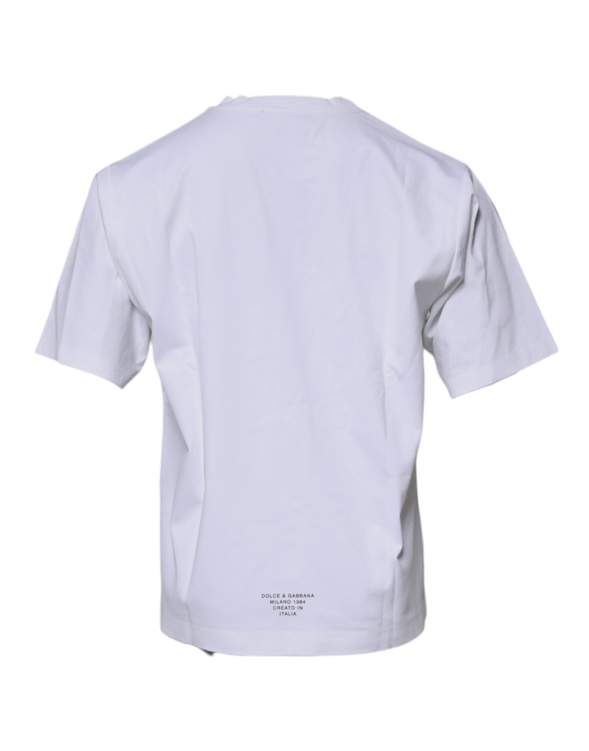 T-shirt blanc Dolce & Gabbana en coton avec logo DG, col ras du cou, vue de face.