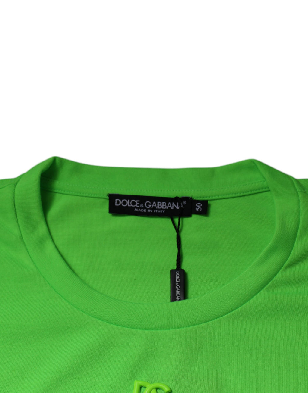 T-shirt en coton vert avec logo DG de Dolce & Gabbana, col rond, style décontracté et tendance.