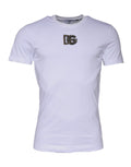 T-shirt blanc en coton Dolce & Gabbana avec logo DG, col ras du cou, vue de face.