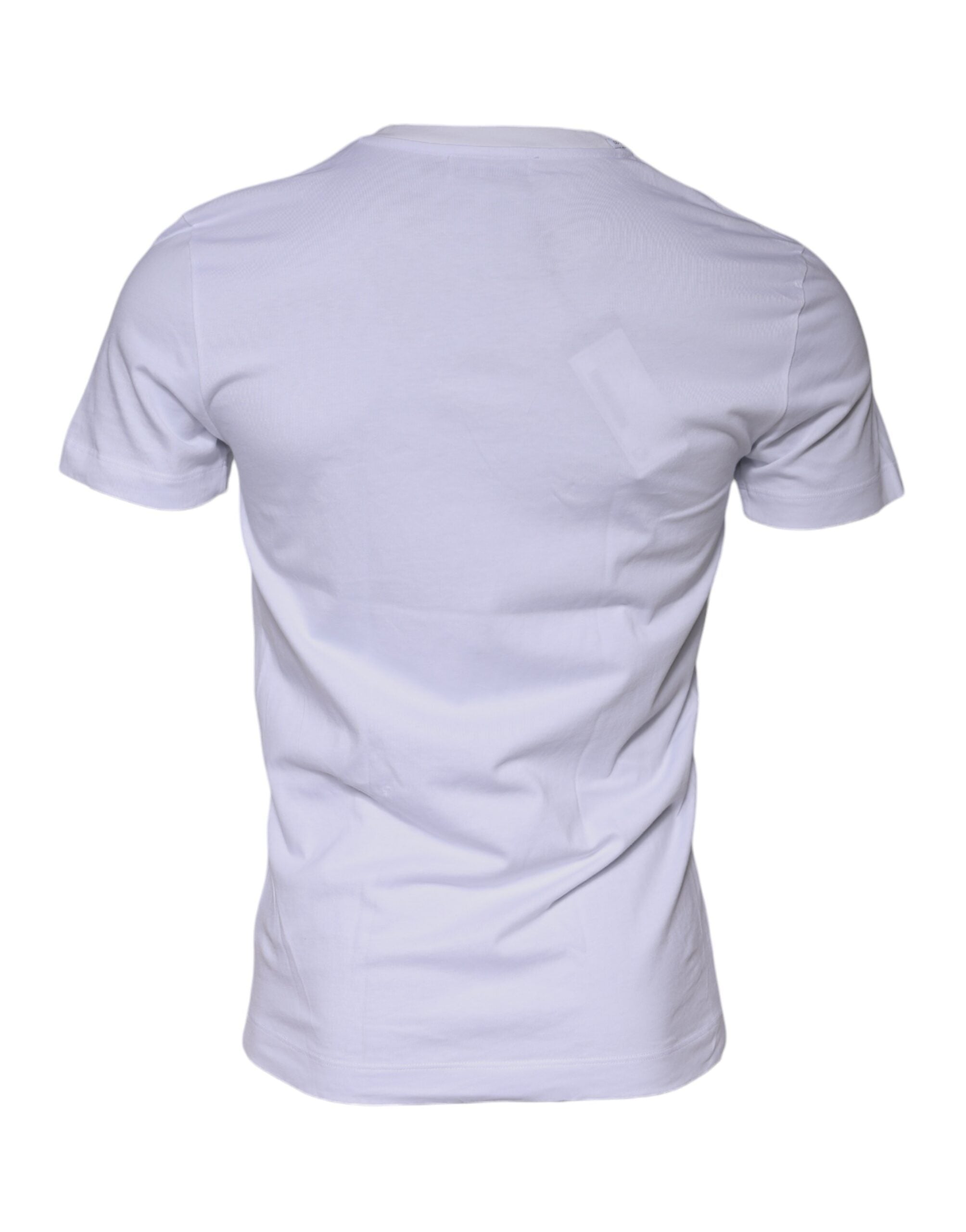 T-shirt blanc en coton Dolce & Gabbana avec logo DG, col rond classique, vue de face.
