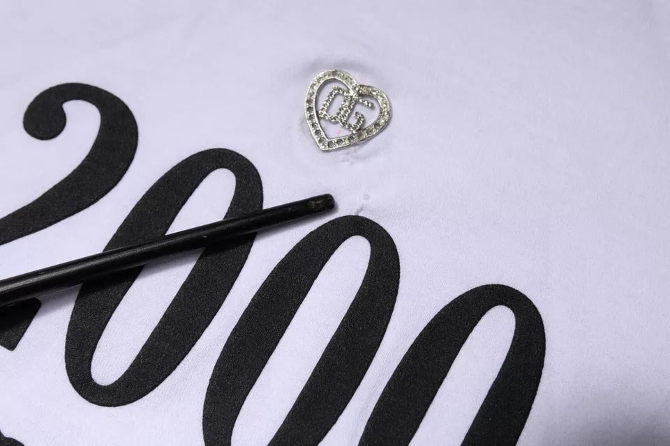 T-shirt blanc en coton avec imprimé graphique Dolce & Gabbana, col rond, style décontracté.