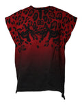 T-shirt sans manches Dolce & Gabbana en coton rouge avec imprimé léopard, style élégant et tendance.
