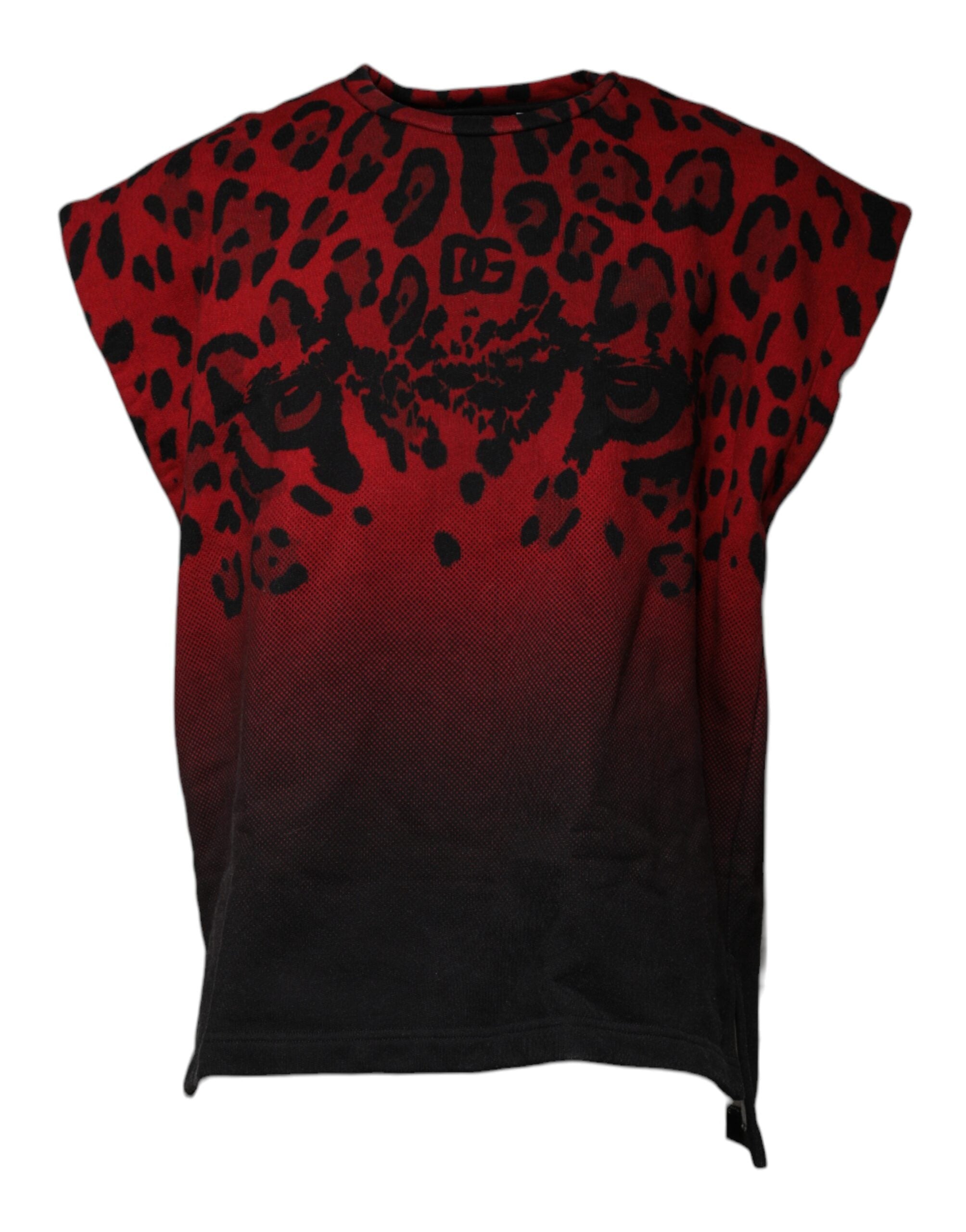 T-shirt sans manches Dolce & Gabbana en coton rouge avec imprimé léopard, style élégant et tendance.