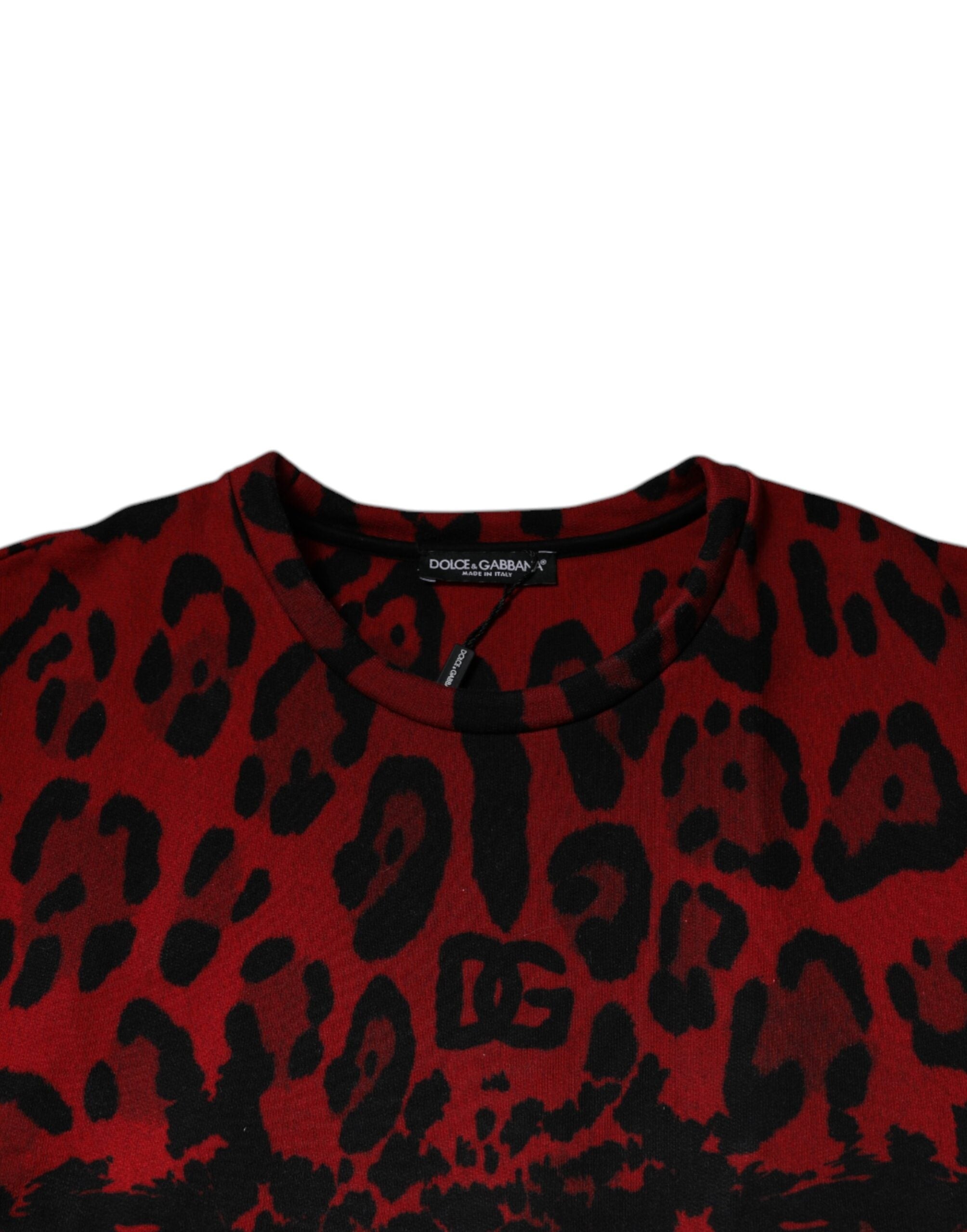 T-shirt sans manches en coton rouge à motif léopard Dolce & Gabbana, design élégant et tendance.