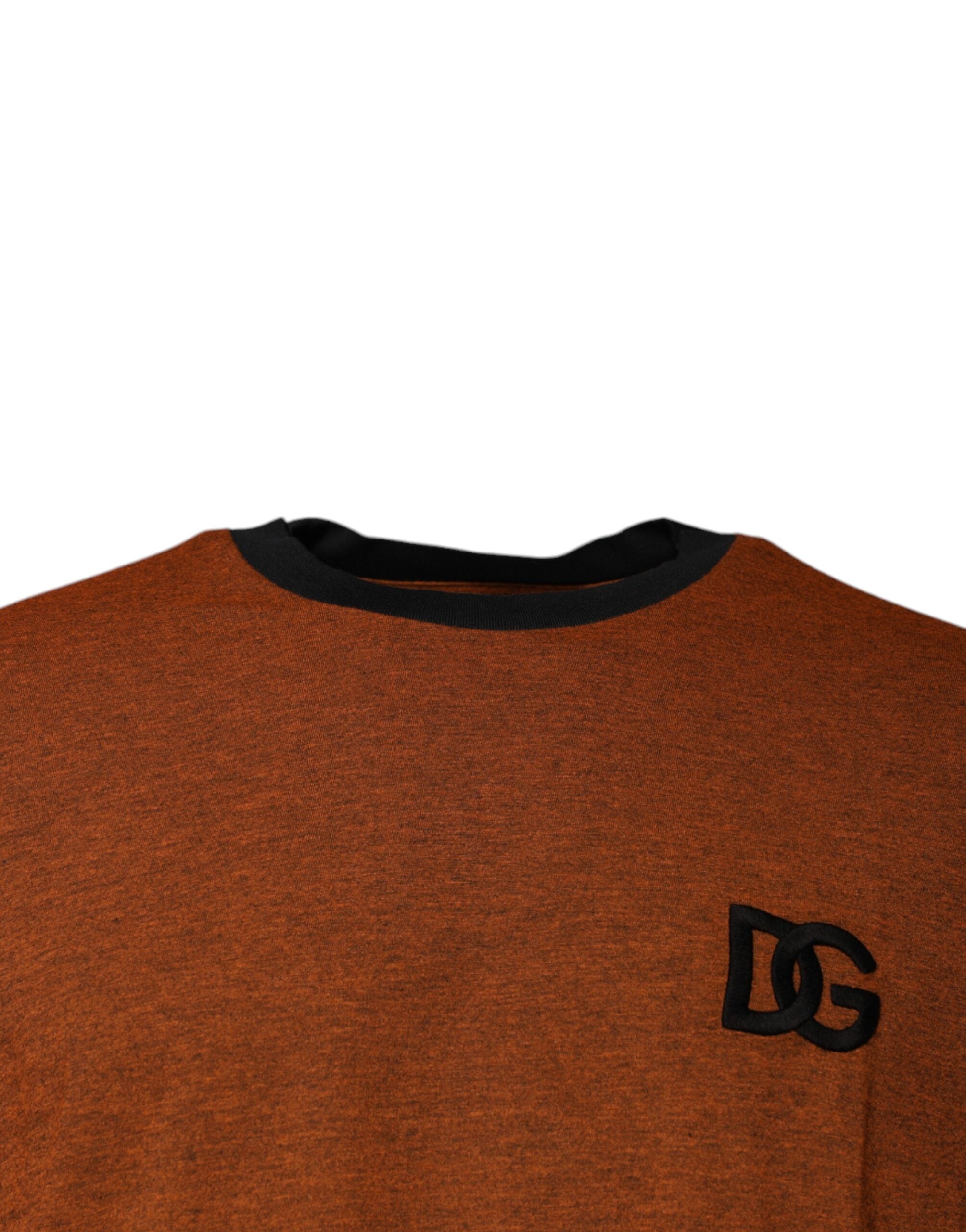 T-shirt en coton brun Dolce & Gabbana avec logo DG, col ras du cou, vue de face.
