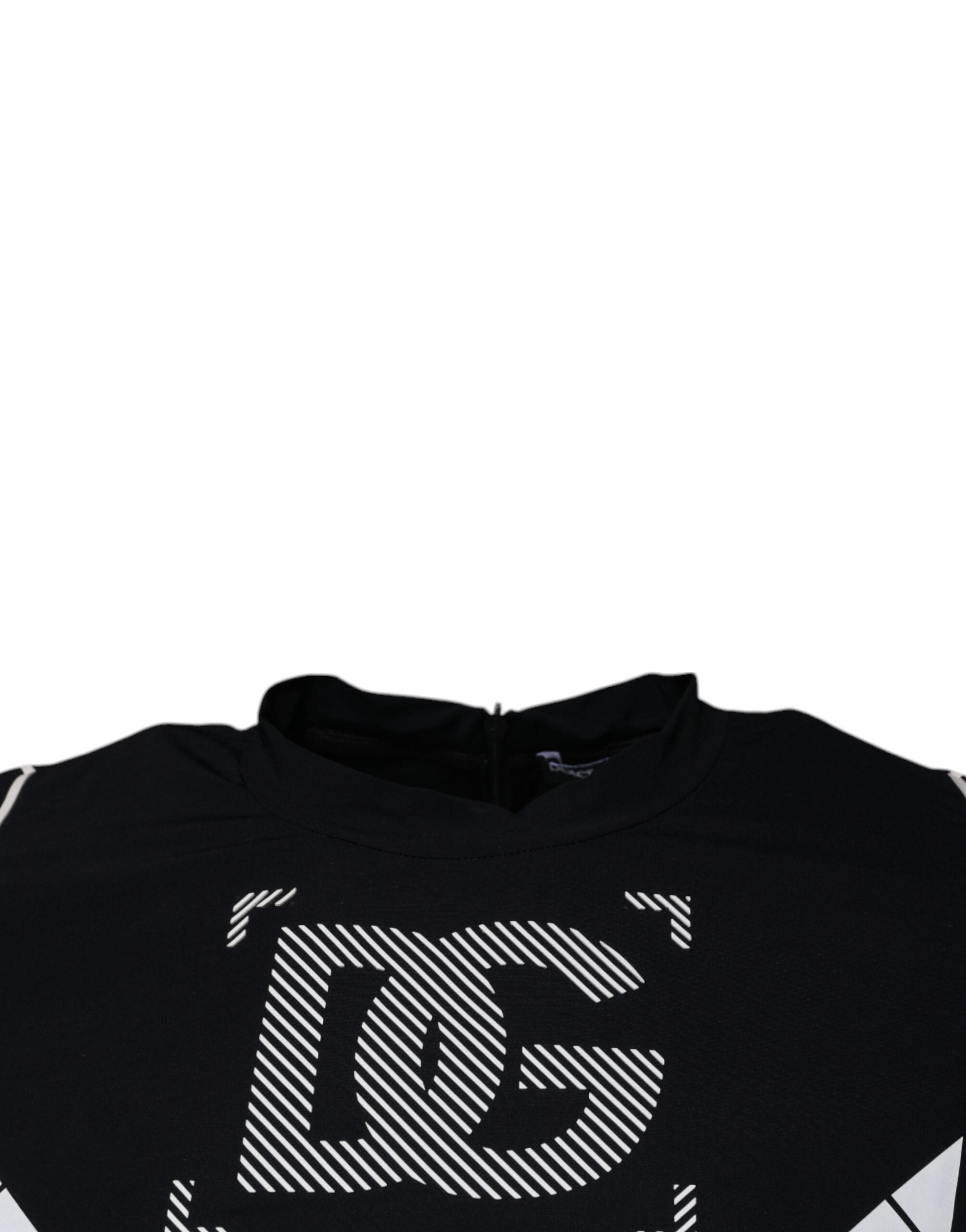 T-shirt noir en nylon avec impression graphique Dolce & Gabbana, col rond, style décontracté et moderne.