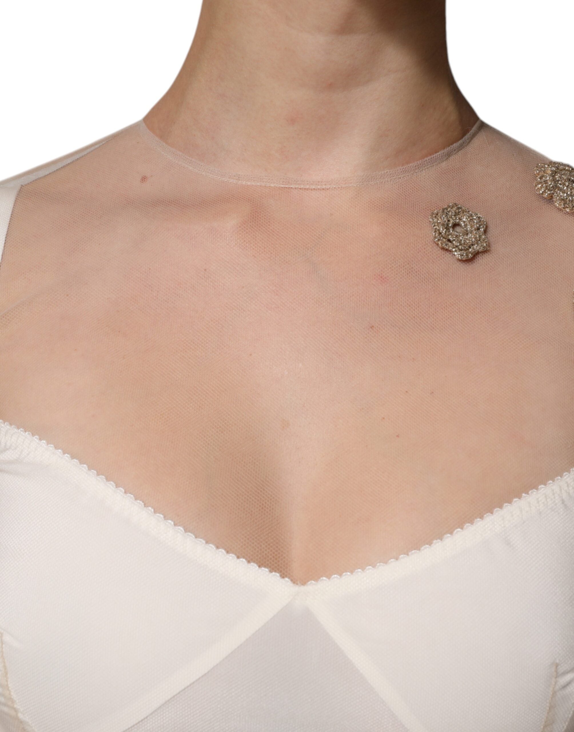 Robe midi bustier en tulle transparent blanche Dolce & Gabbana, style bodycon, ajustée et élégante.