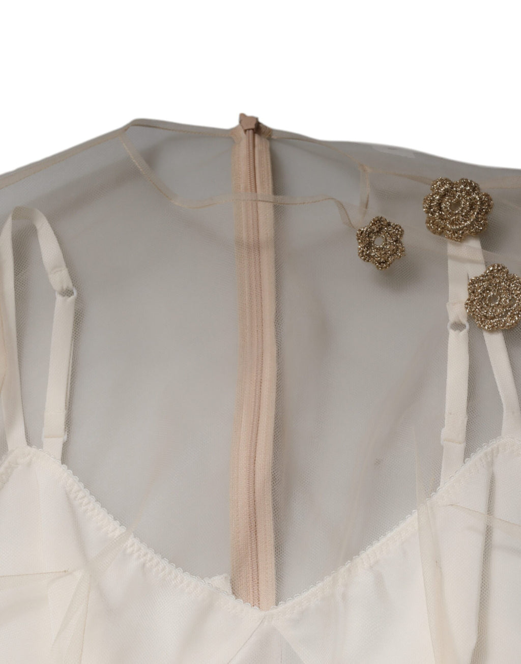 Robe midi moulante en tulle transparent blanche de Dolce & Gabbana, avec bustier ajusté et design élégant.